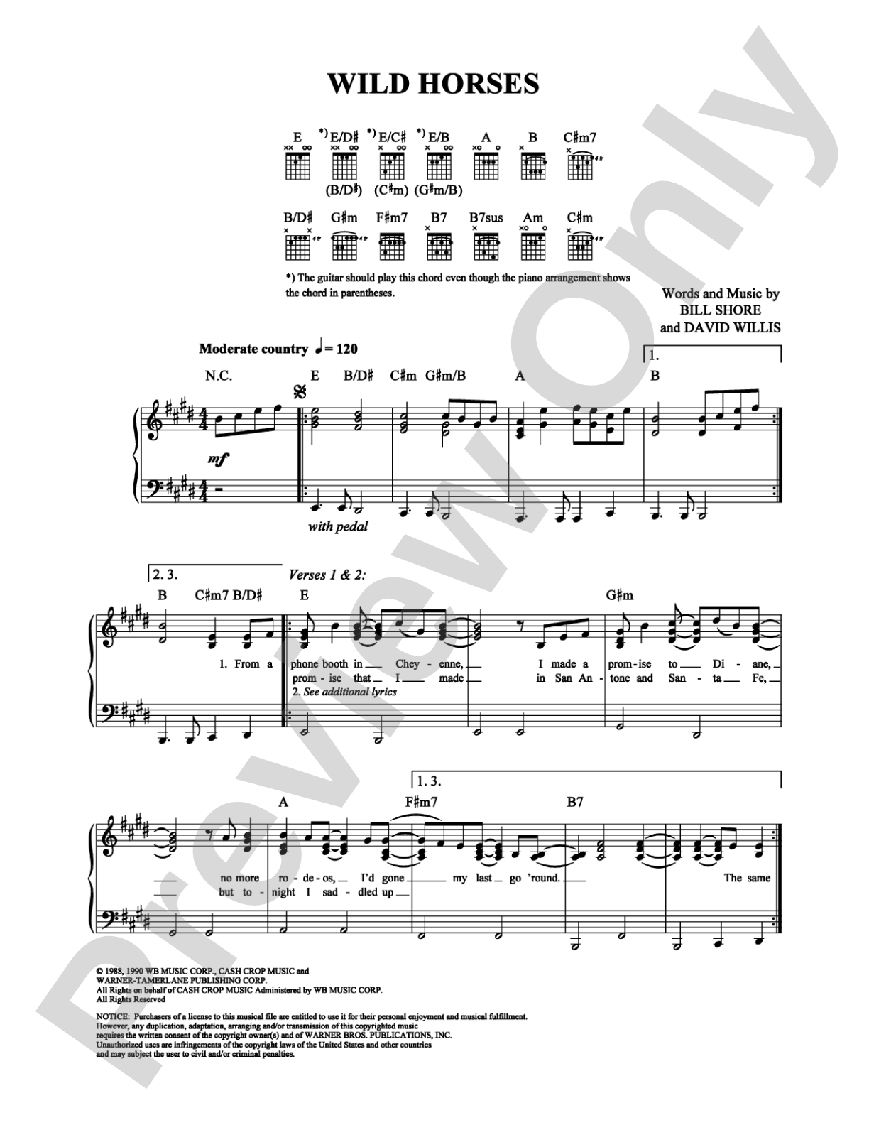 Wild Horses: Piano/Vocal/Chords Digital Sheet Music