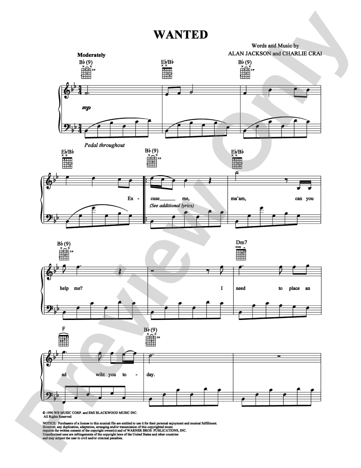 Wanted: Piano/Vocal/Chords Digital Sheet Music