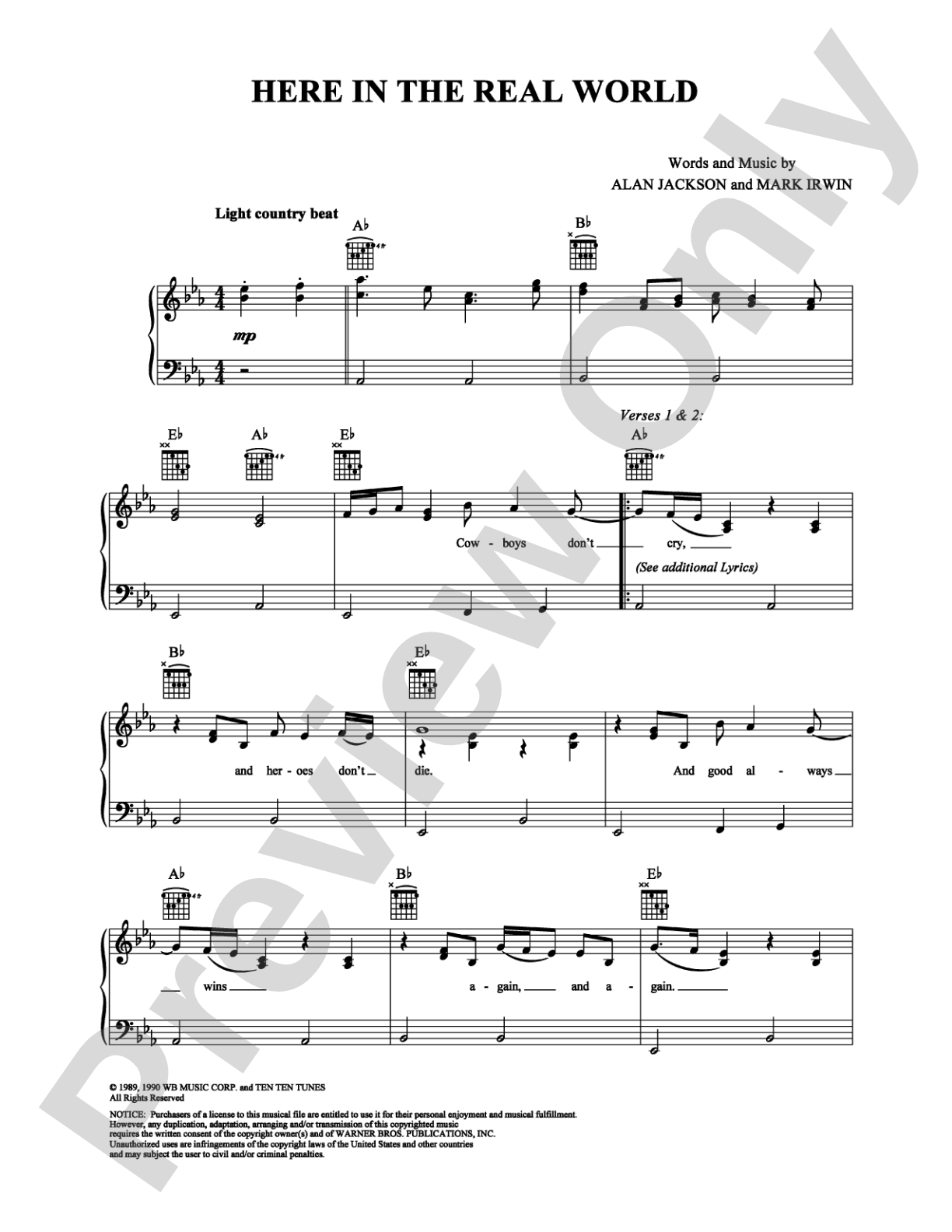 Here In The Real World: Piano/Vocal/Chords Digital Sheet Music