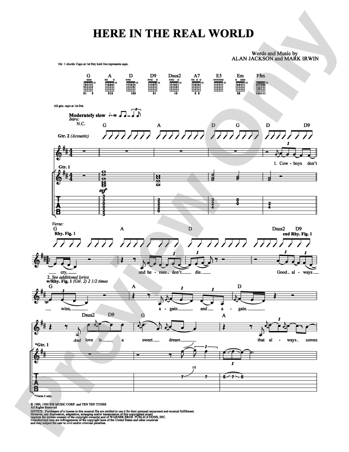 Here In The Real World: Guitar TAB Digital Sheet Music