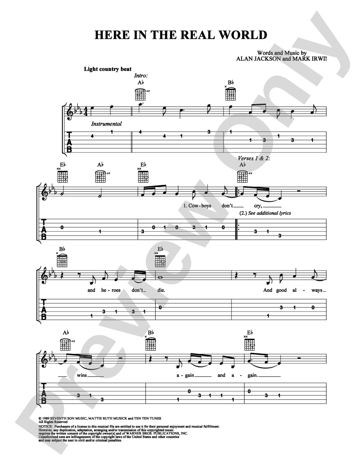 Here In The Real World: Easy Guitar Digital Sheet Music