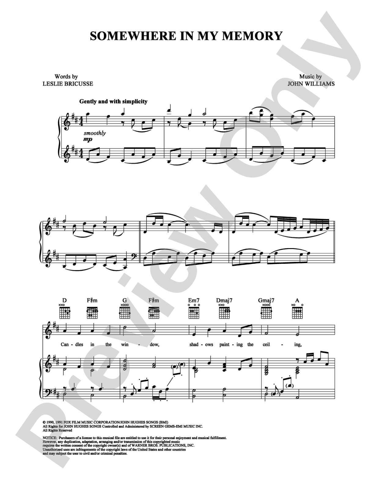 Somewhere in My Memory: Piano/Vocal/Chords Digital Sheet Music