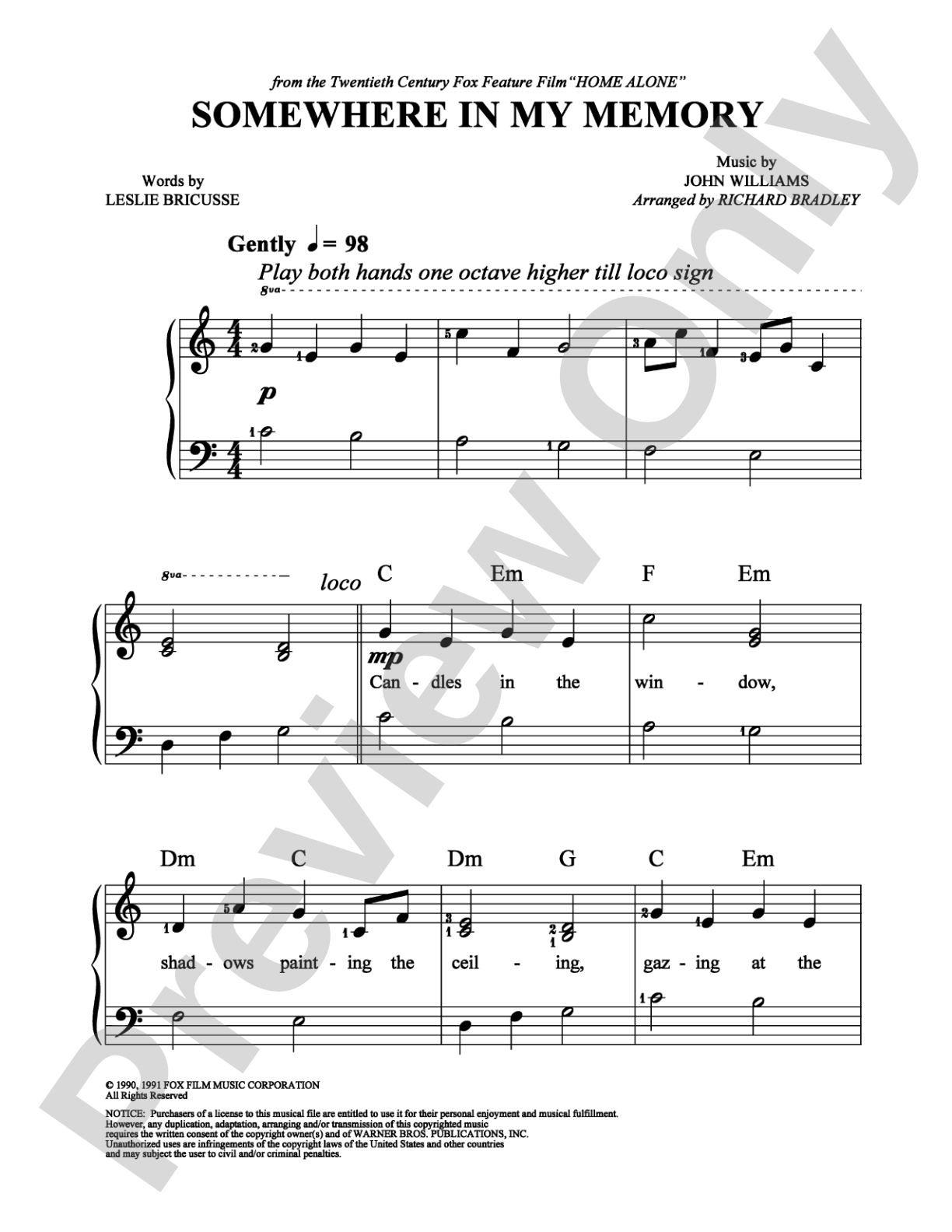 Somewhere in My Memory: Easy Piano Digital Sheet Music