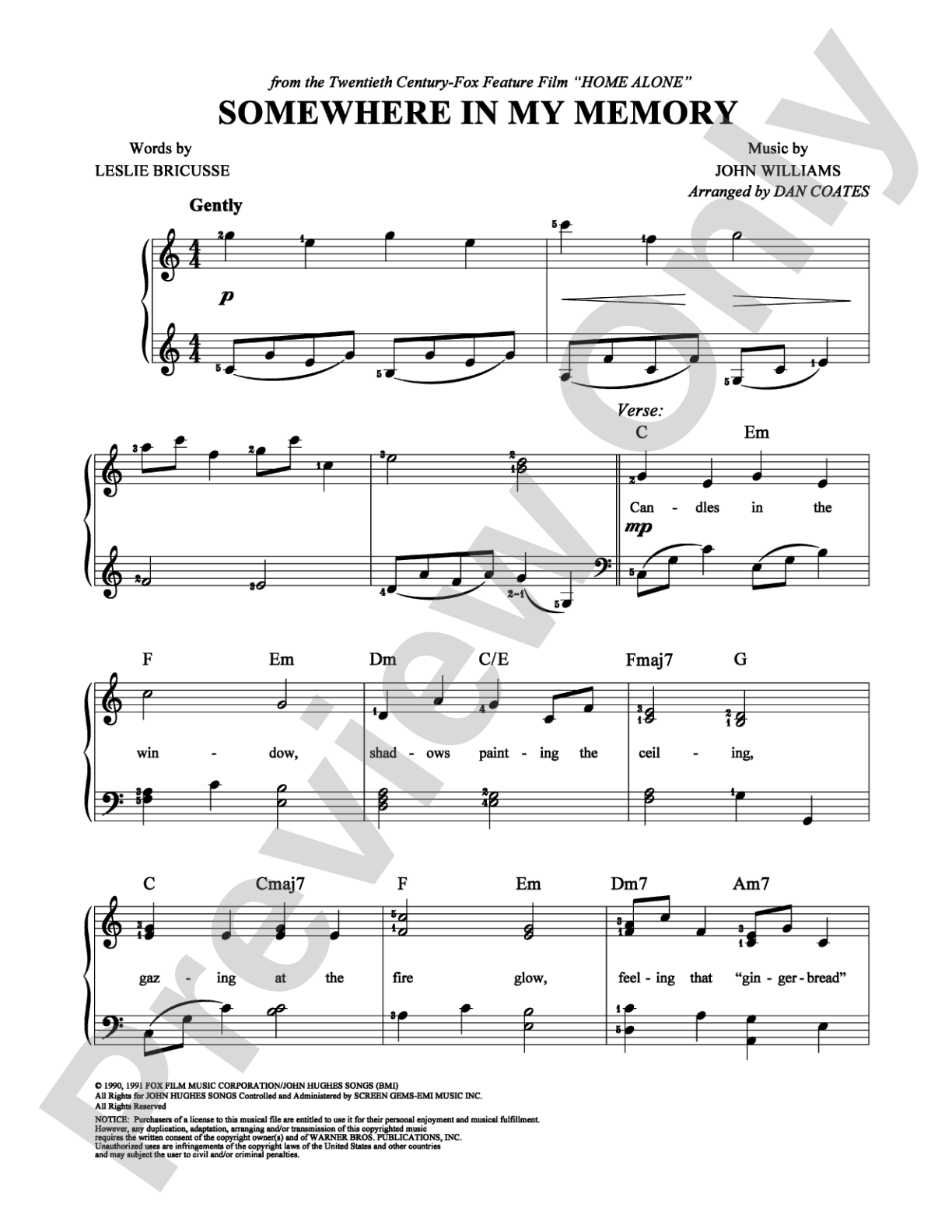 Somewhere in My Memory: Easy Piano Digital Sheet Music