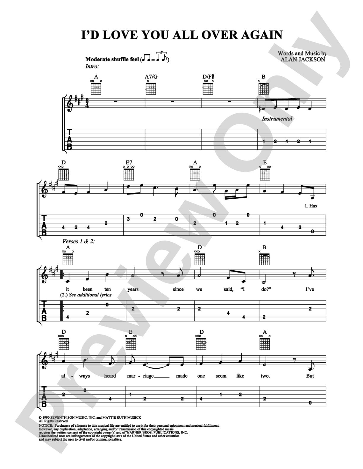 I'd Love You All Over Again: Easy Guitar Digital Sheet Music