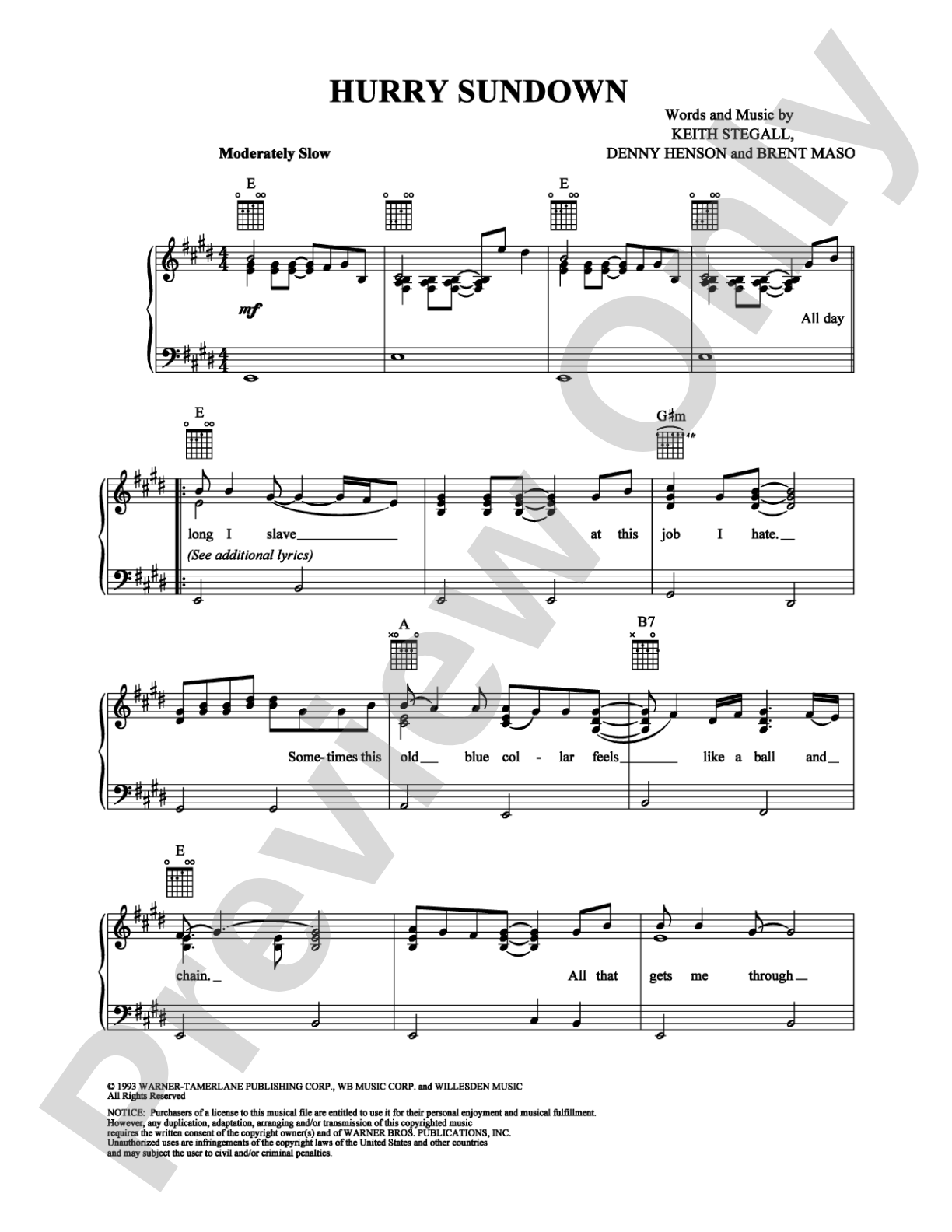 Hurry Sundown: Piano/Vocal/Chords Digital Sheet Music