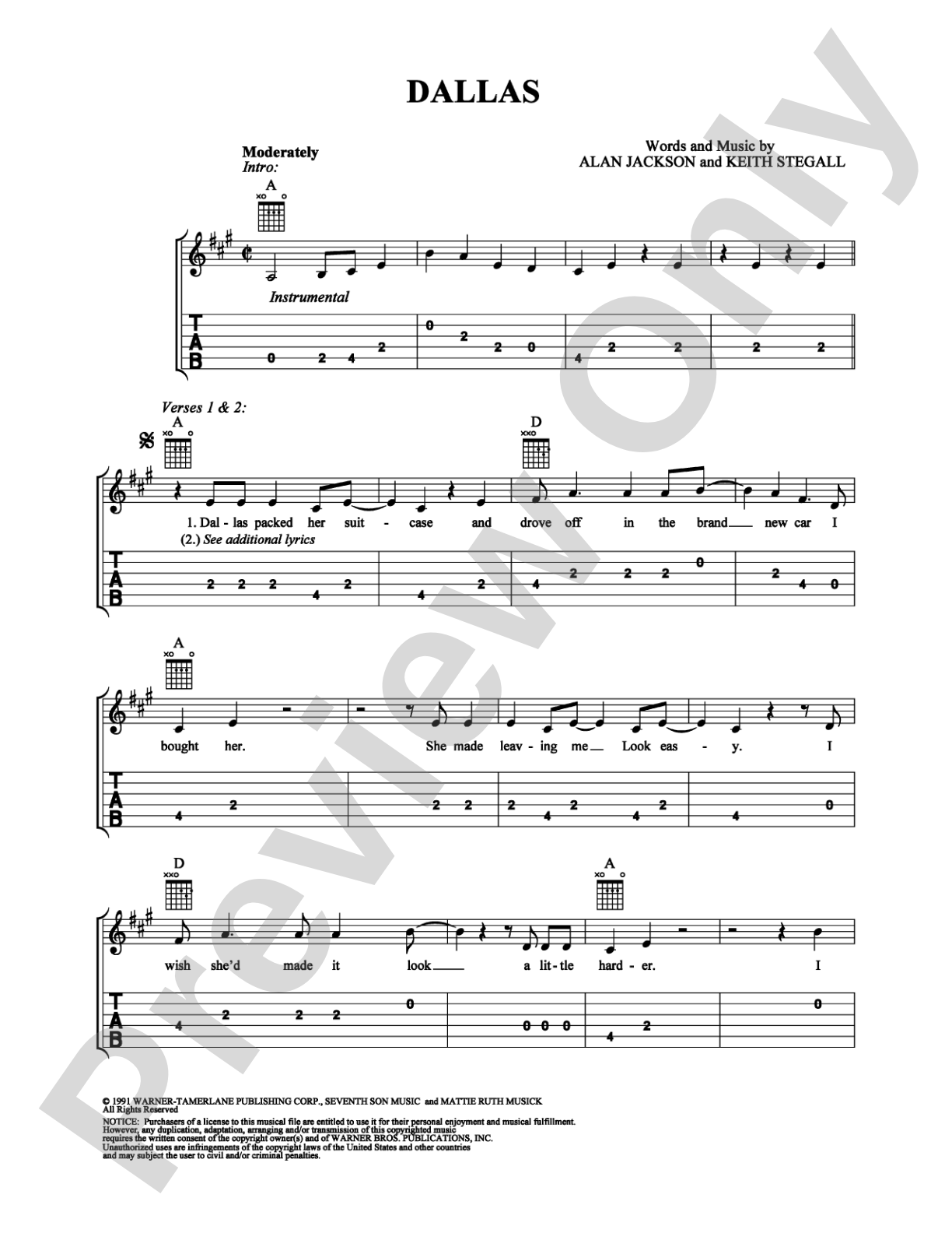 Dallas: Easy Guitar Digital Sheet Music