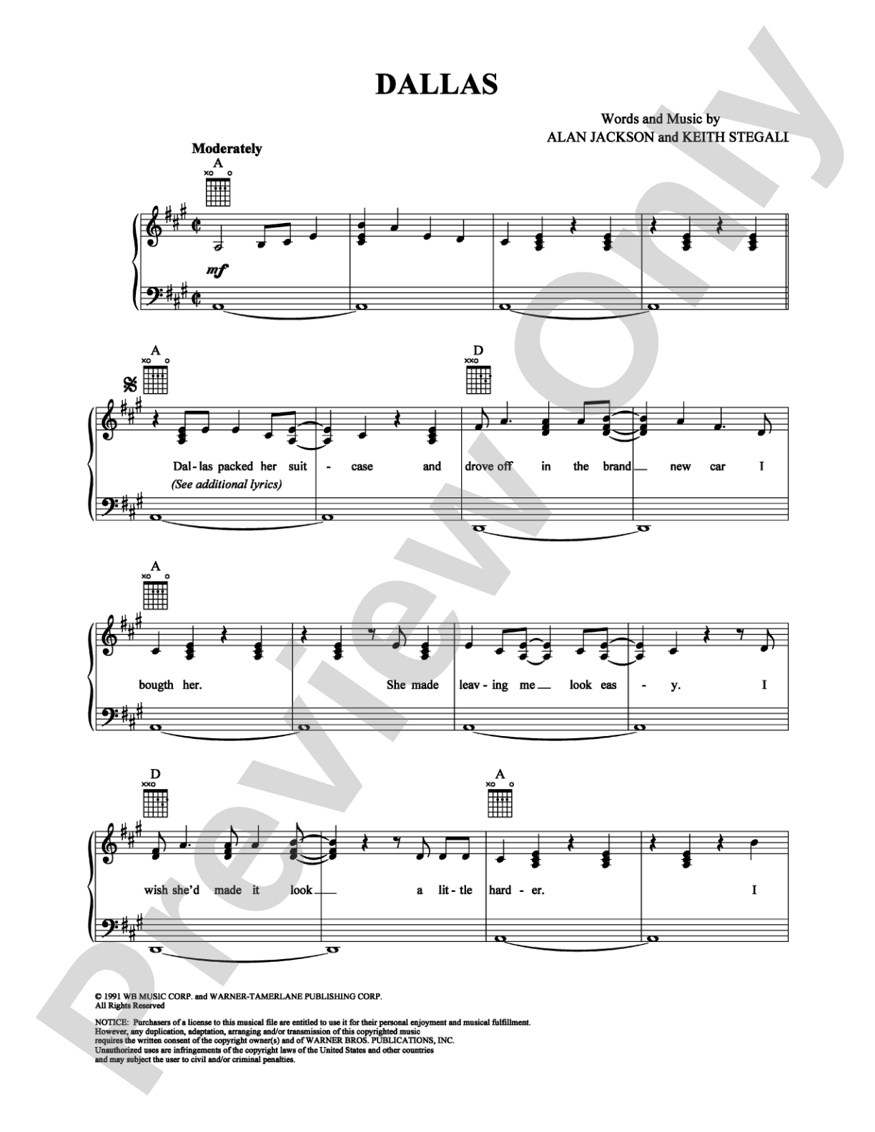 Dallas: Piano/Vocal/Chords Digital Sheet Music