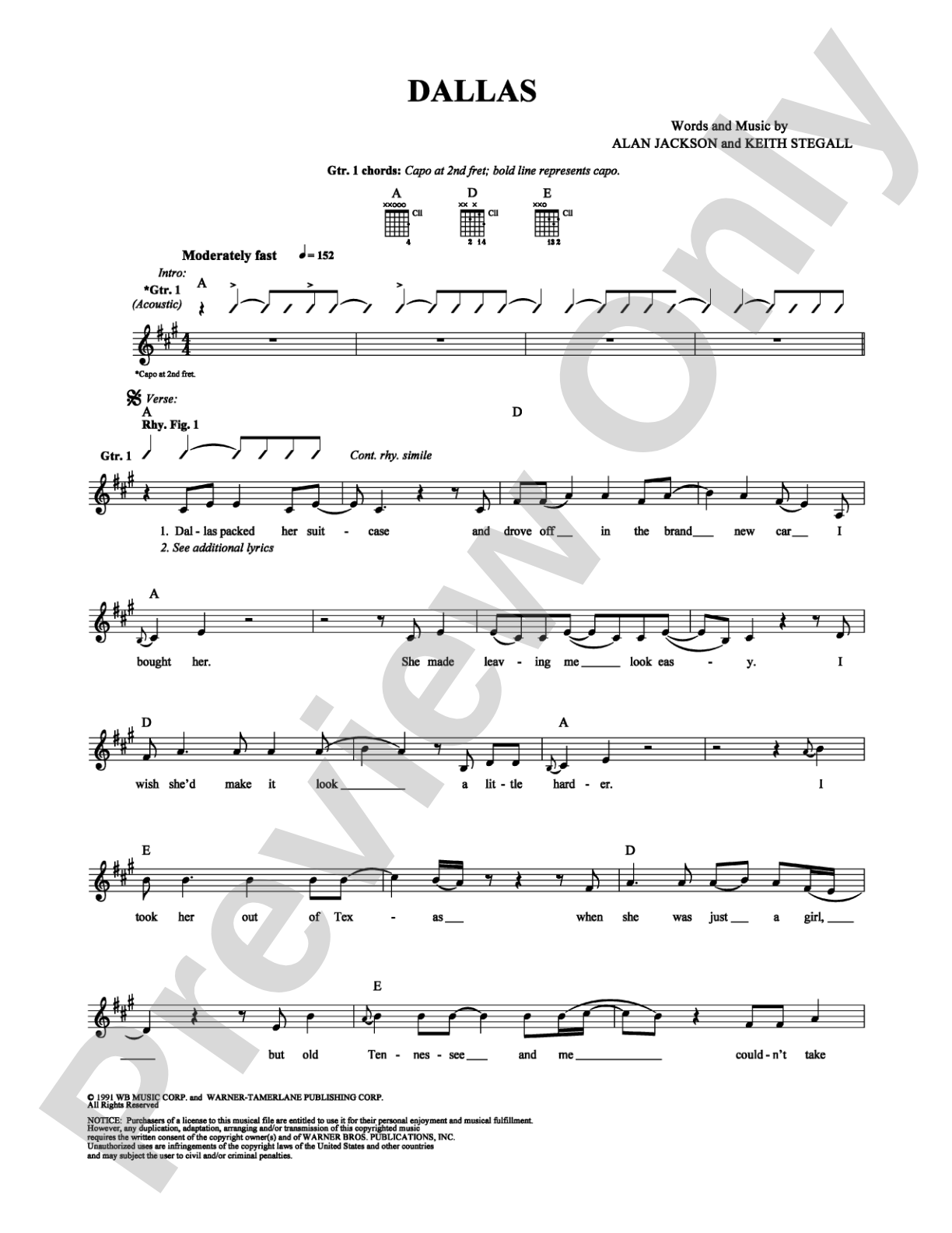 Dallas: Guitar TAB Digital Sheet Music