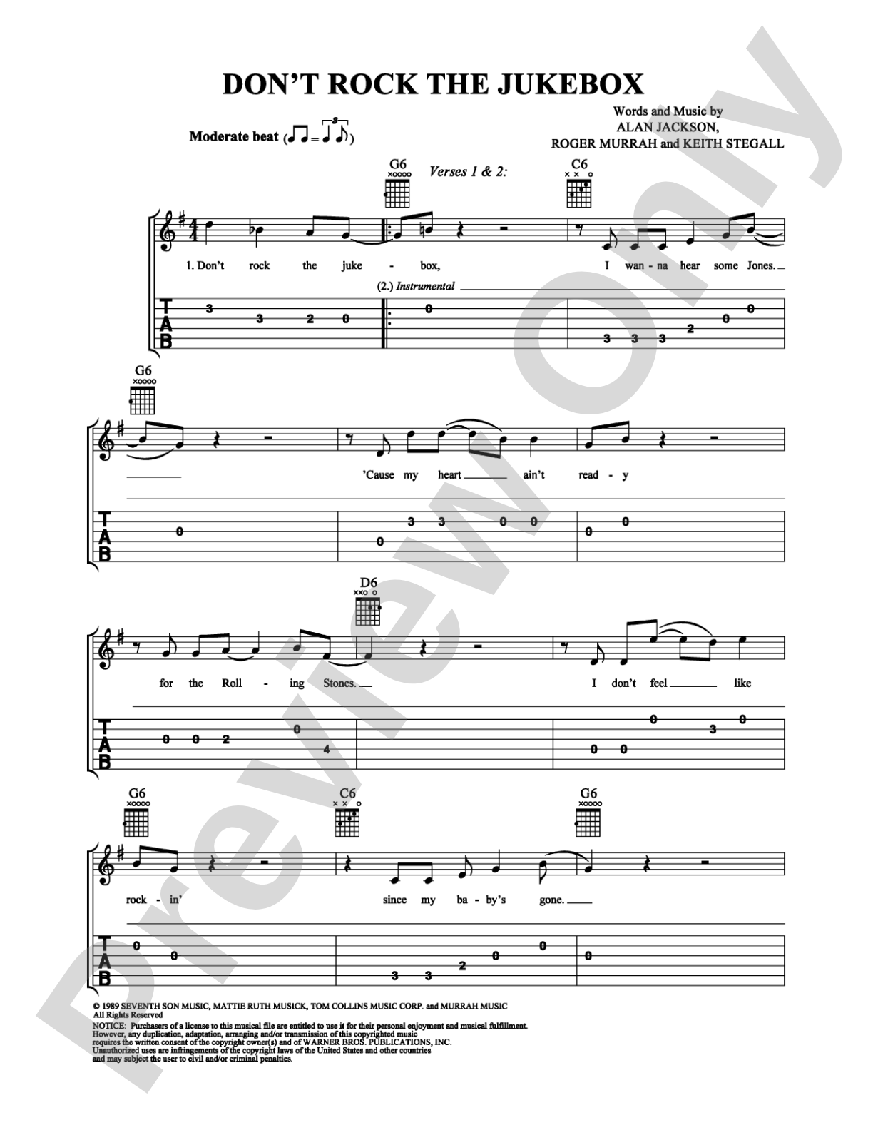 Don't Rock the Jukebox: Easy Guitar Digital Sheet Music