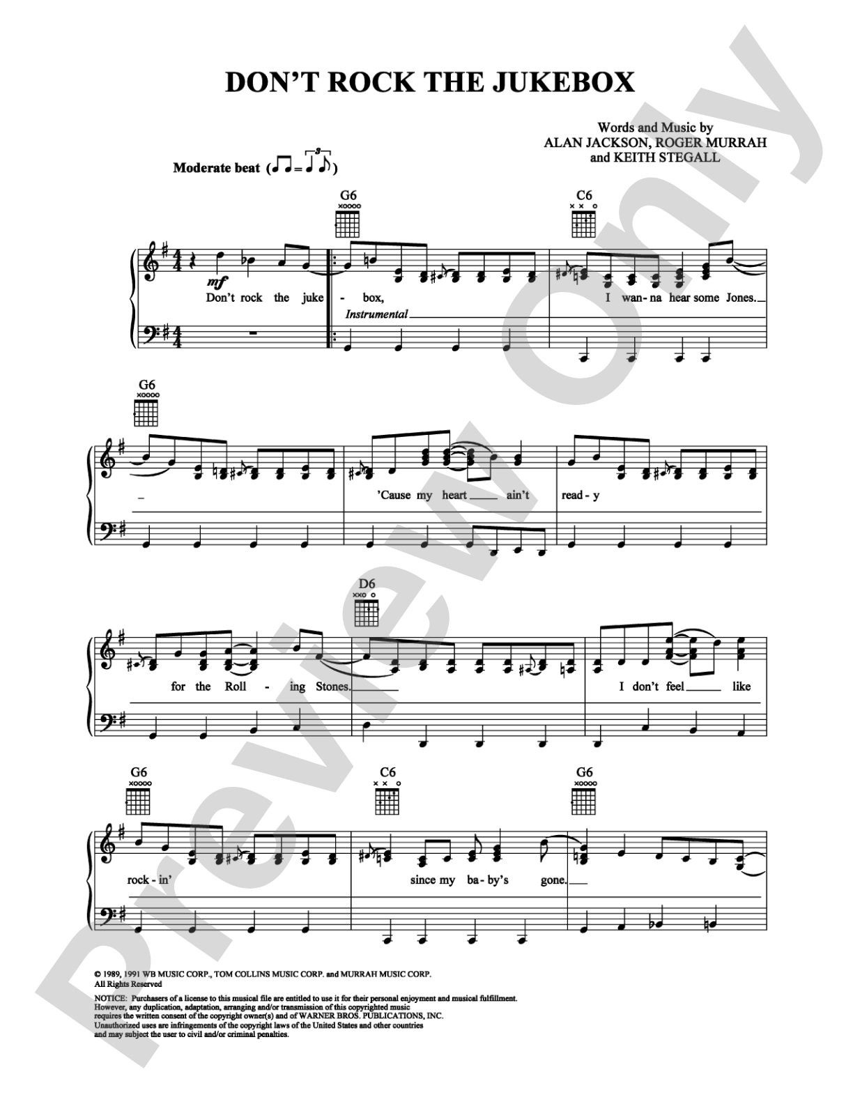 Don't Rock the Jukebox: Piano/Vocal/Chords Digital Sheet Music