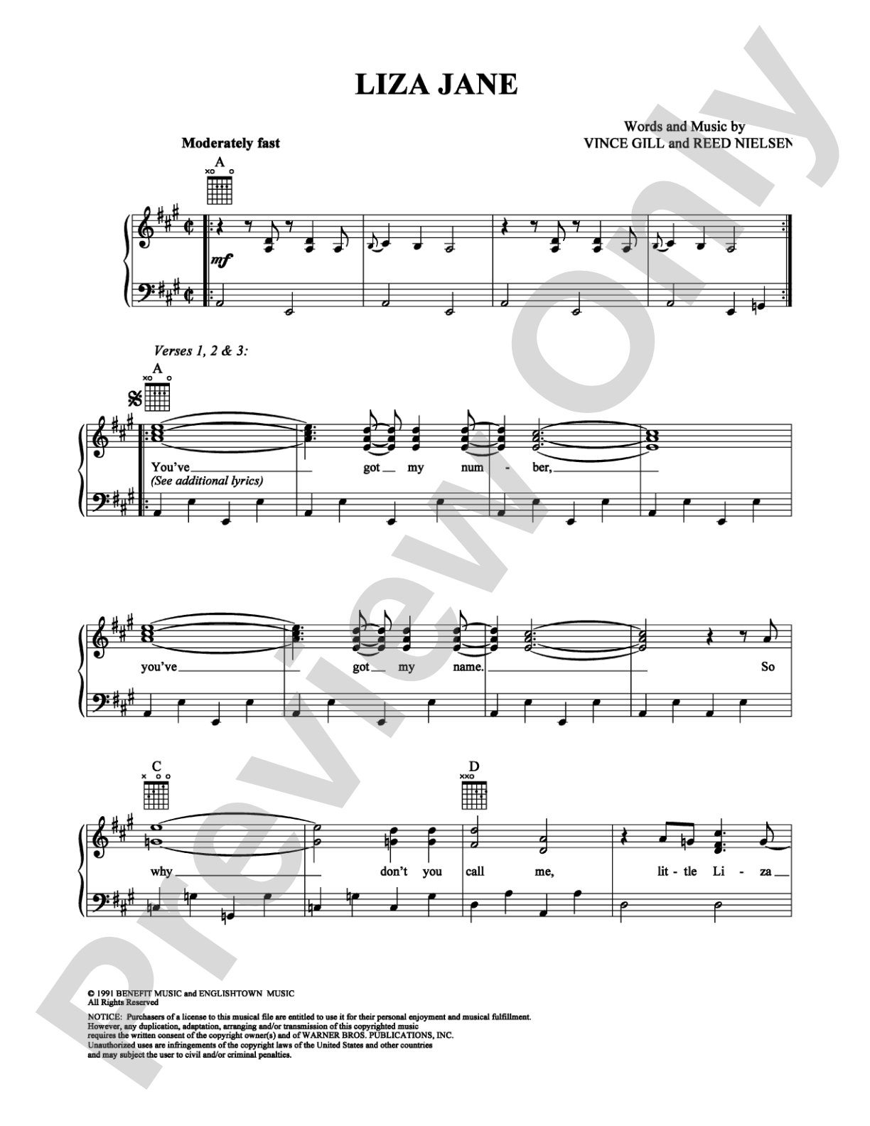 Liza Jane: Piano/Vocal/Chords Digital Sheet Music