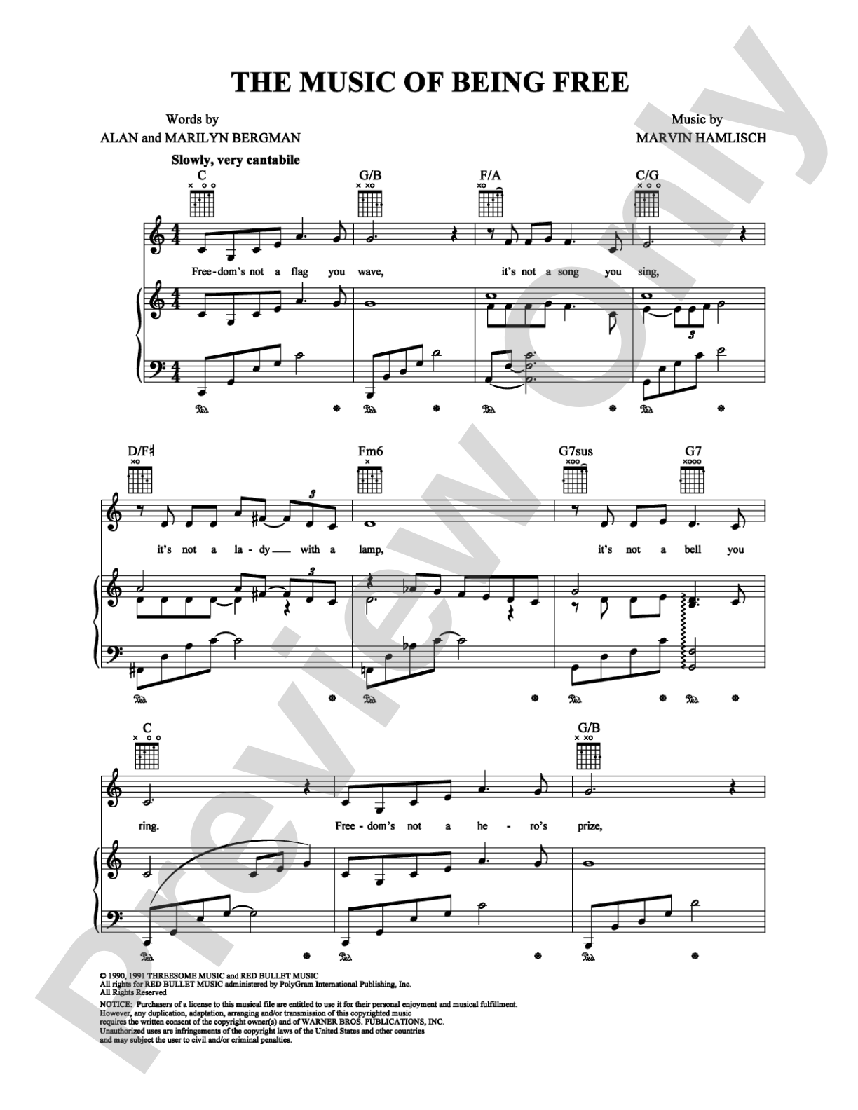 The Music of Being Free: Piano/Vocal/Chords Digital Sheet Music