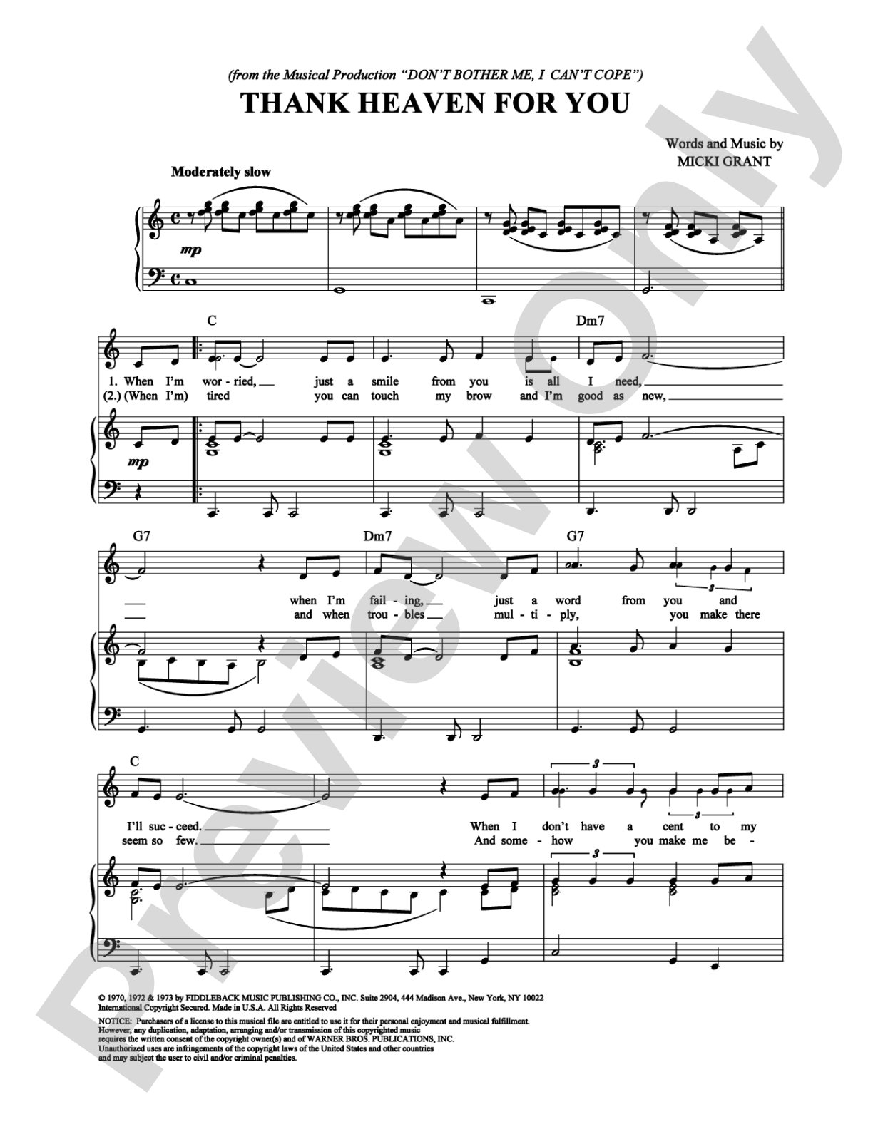 Thank Heaven For You: Piano/Vocal/Chords Digital Sheet Music