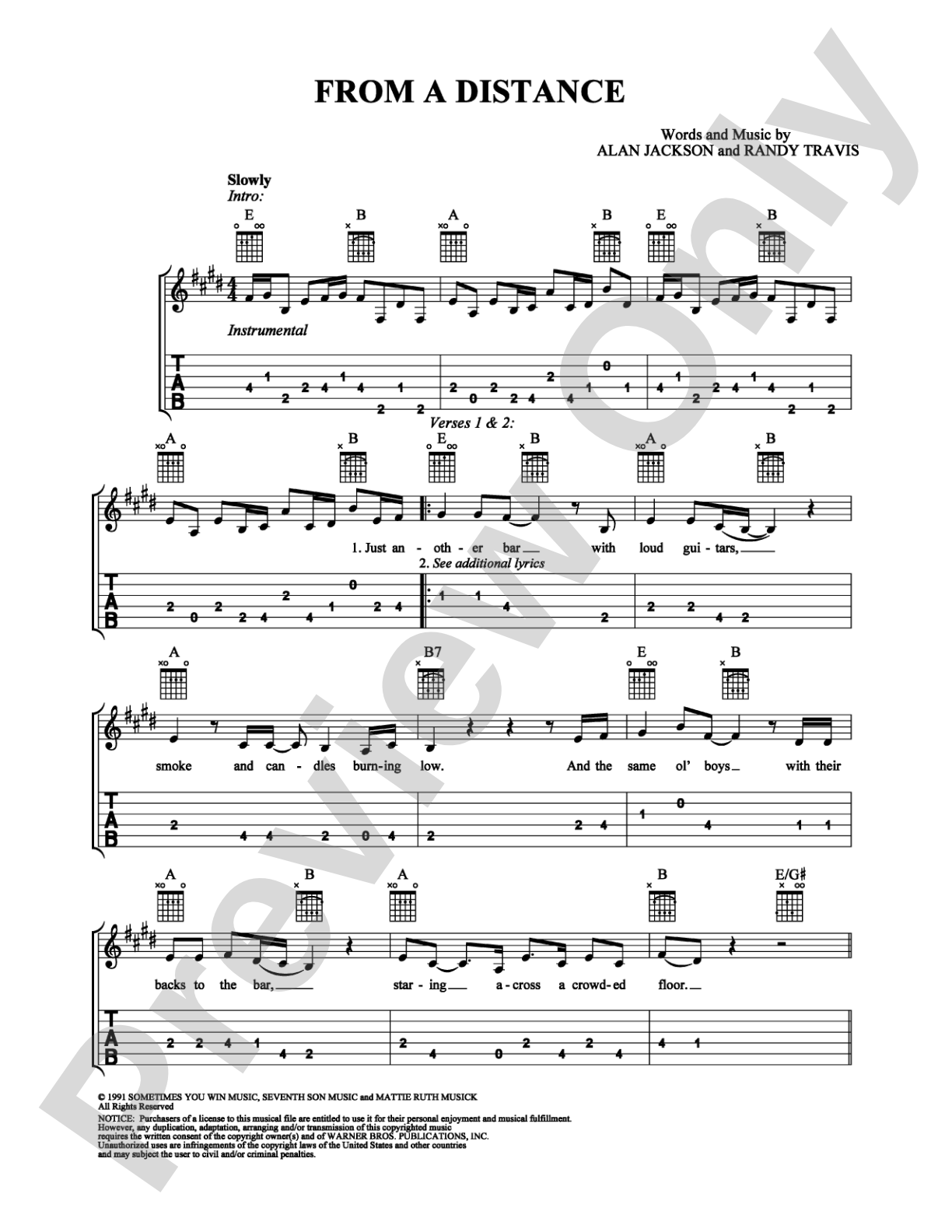 From a Distance: Easy Guitar Digital Sheet Music