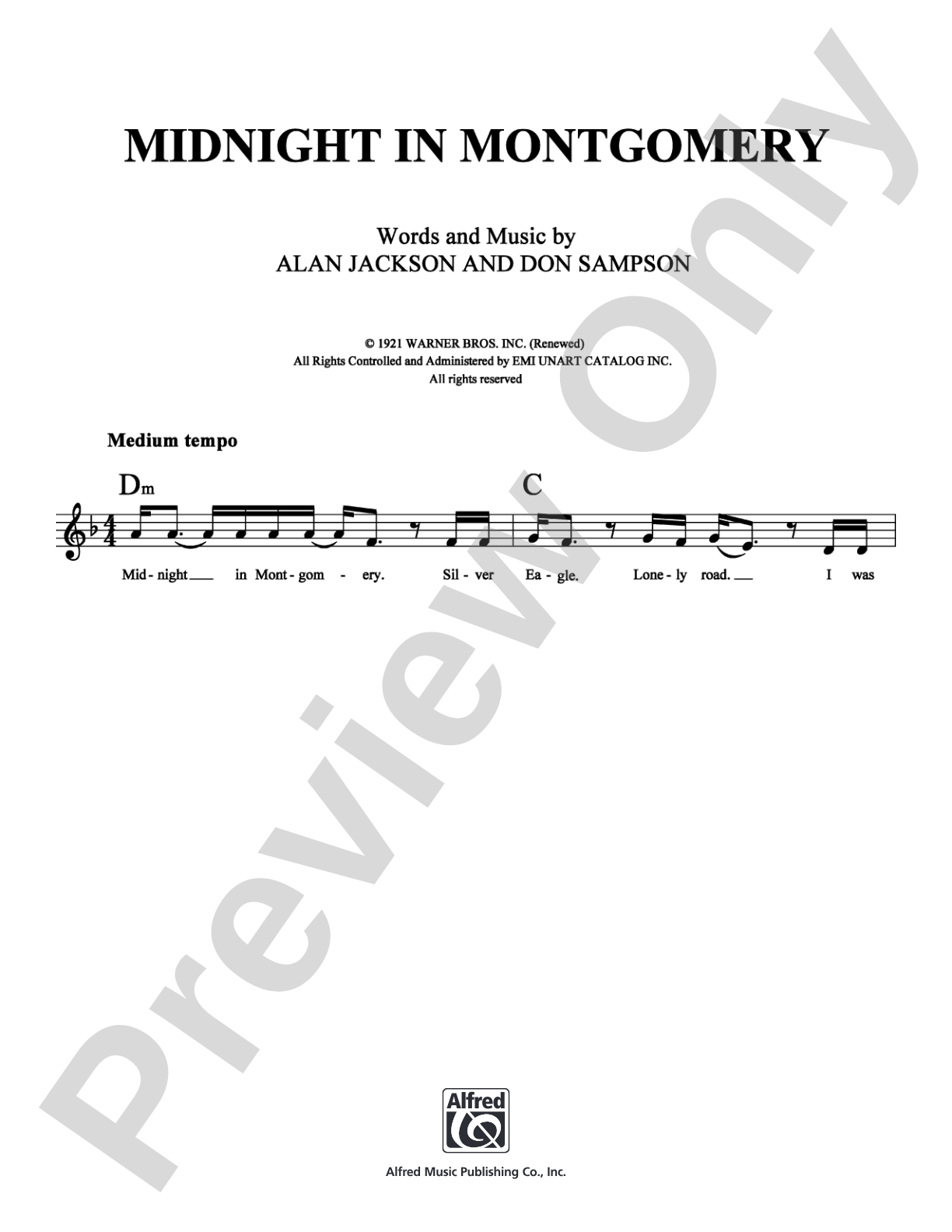 Midnight in Montgomery: Lead Sheet Digital Sheet Music