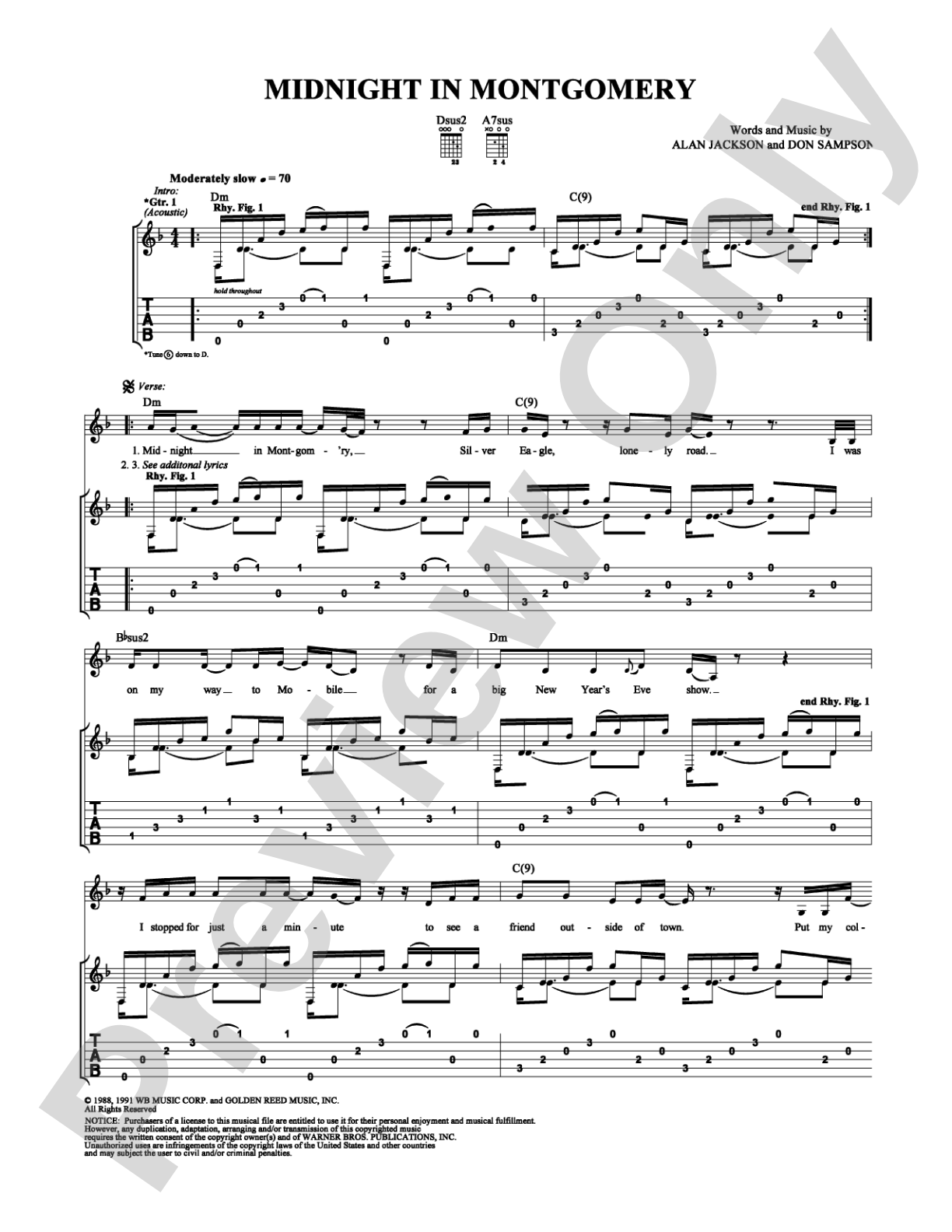 Midnight in Montgomery: Guitar TAB Digital Sheet Music