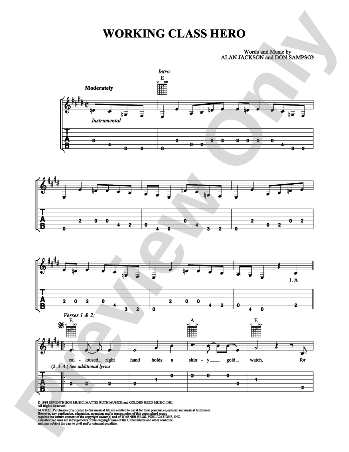 Working Class Hero: Easy Guitar Digital Sheet Music