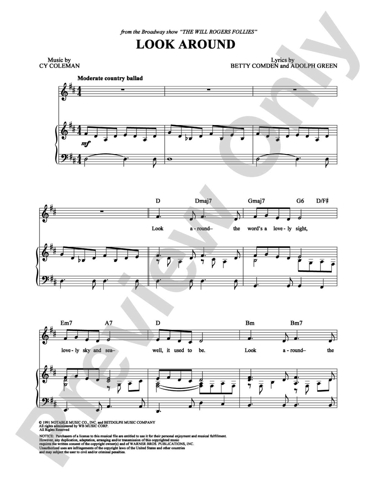 Look Around: Piano/Vocal/Chords Digital Sheet Music