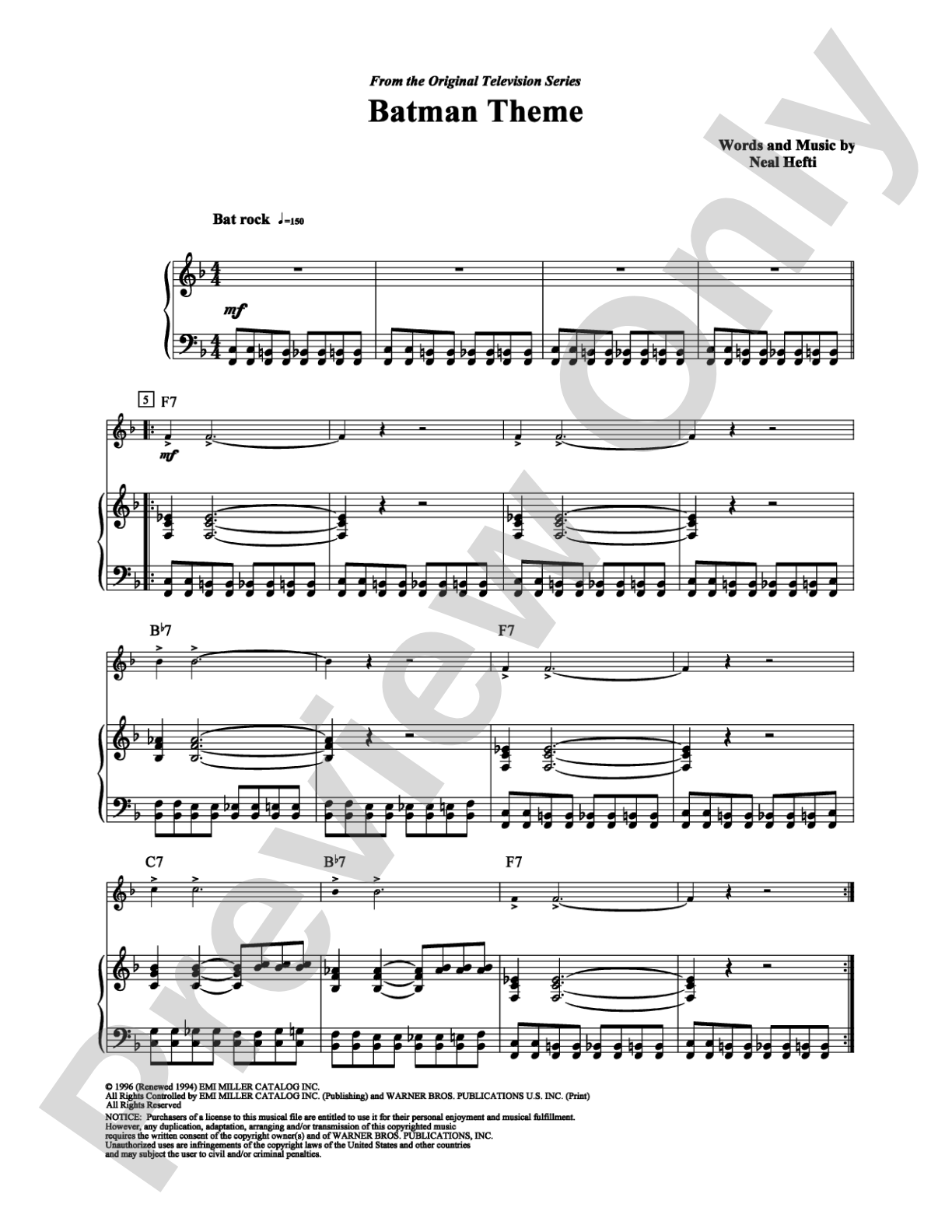 Batman Theme: Piano Digital Sheet Music