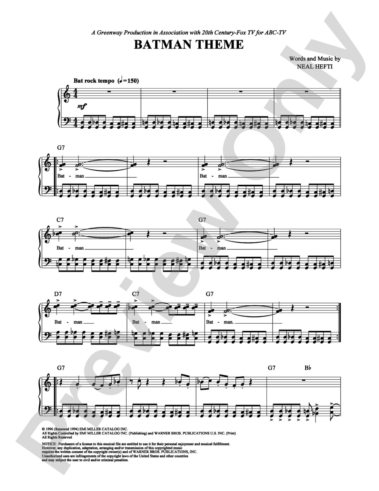 Batman Theme: Piano/Vocal/Chords Digital Sheet Music