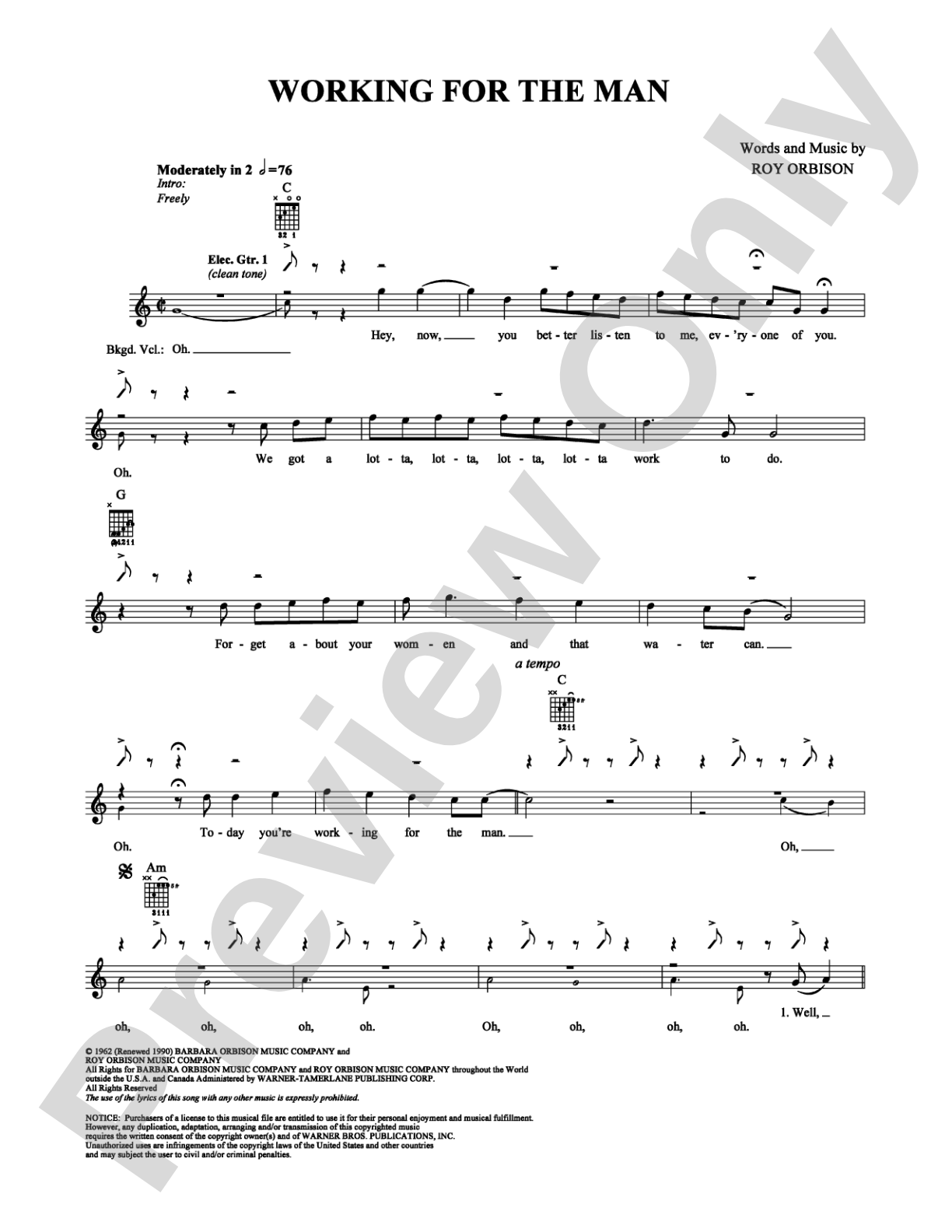 Working for the Man: Guitar TAB Digital Sheet Music