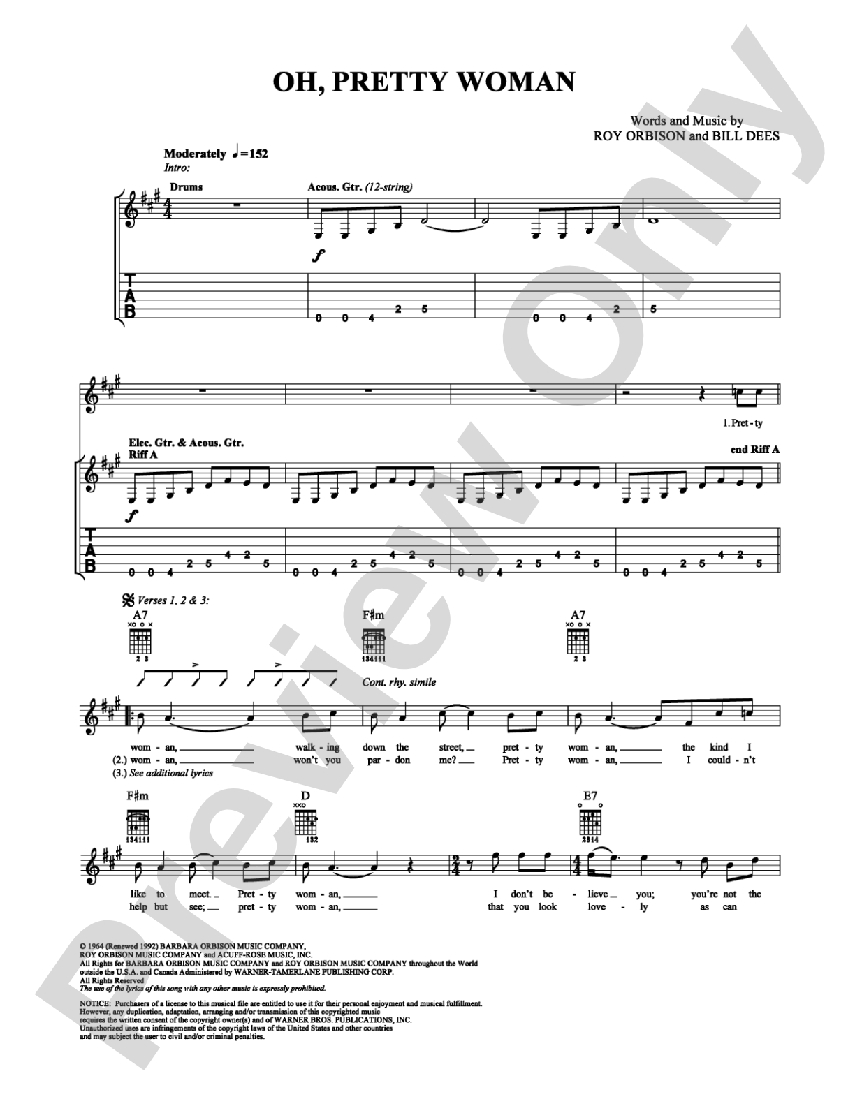 Oh, Pretty Woman: Easy Guitar Digital Sheet Music