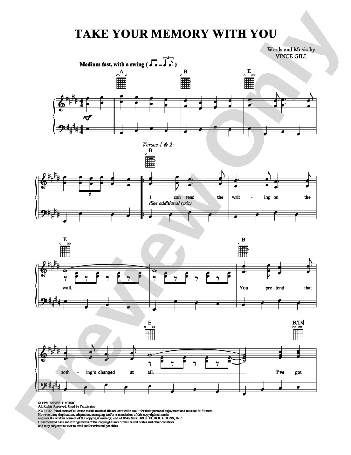 Take Your Memory With You: Piano/Vocal/Chords Digital Sheet Music