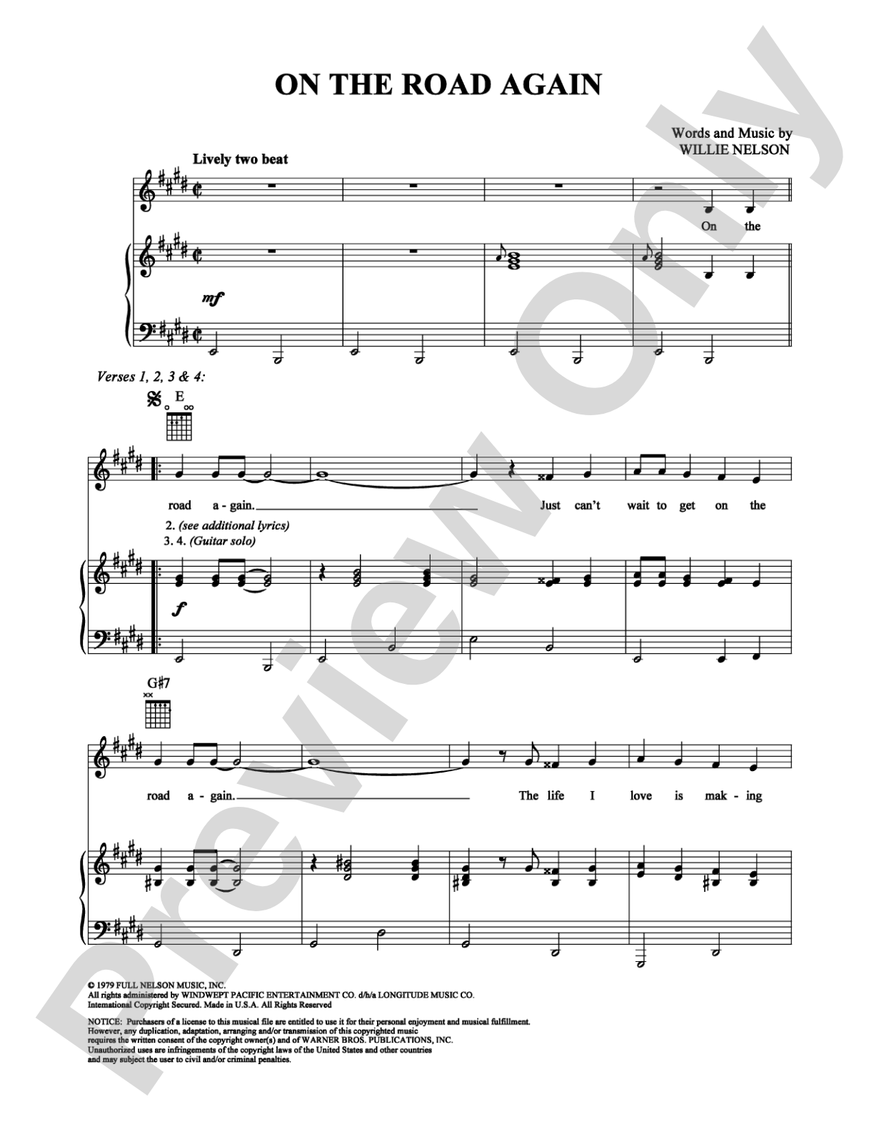 On The Road Again: Piano/Vocal/Chords Digital Sheet Music