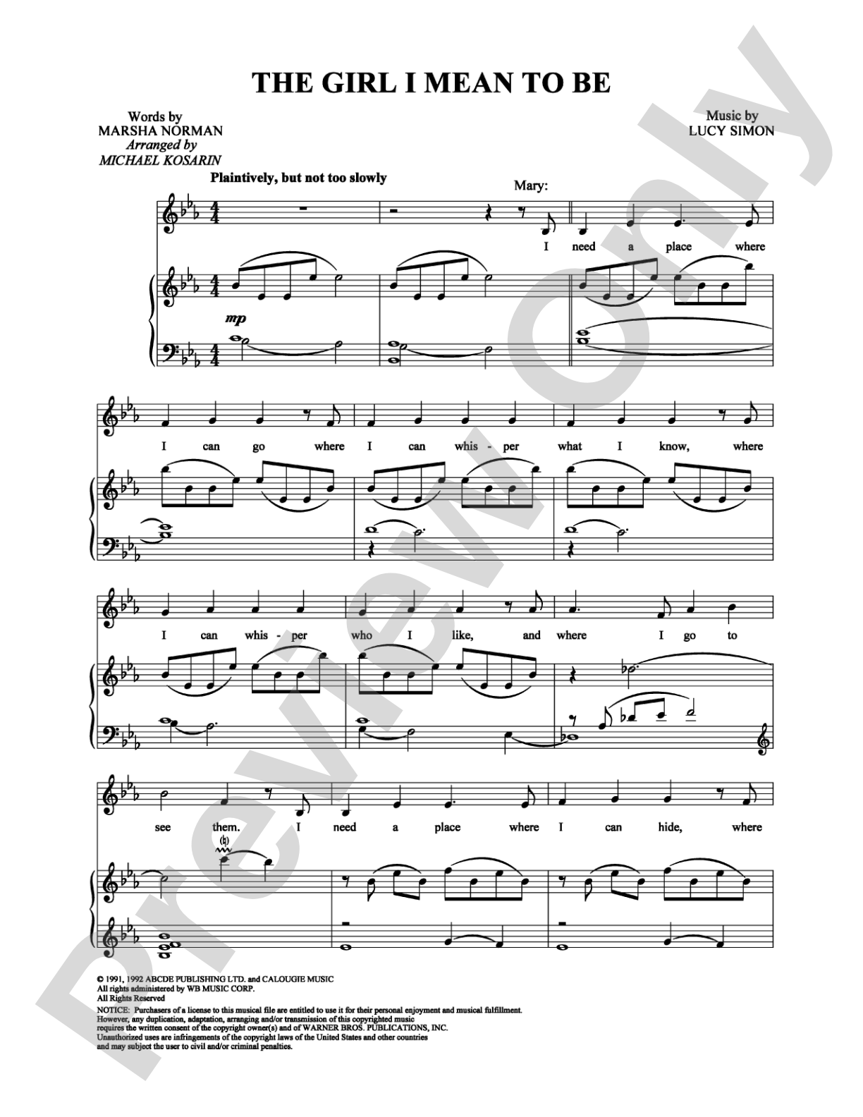 The Girl I Mean to Be: Piano/Vocal/Chords Digital Sheet Music
