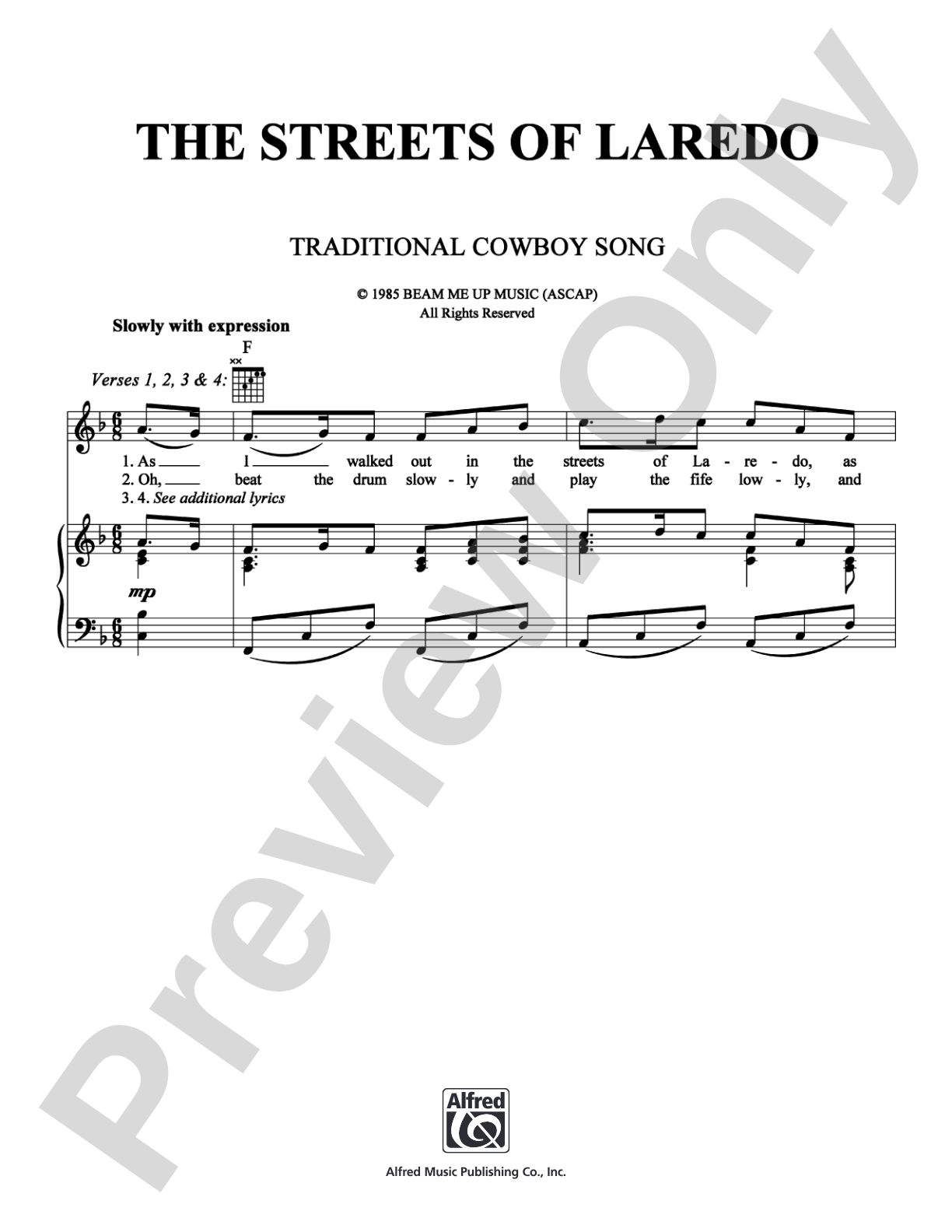 The Streets of Laredo: Piano/Vocal/Chords Digital Sheet Music