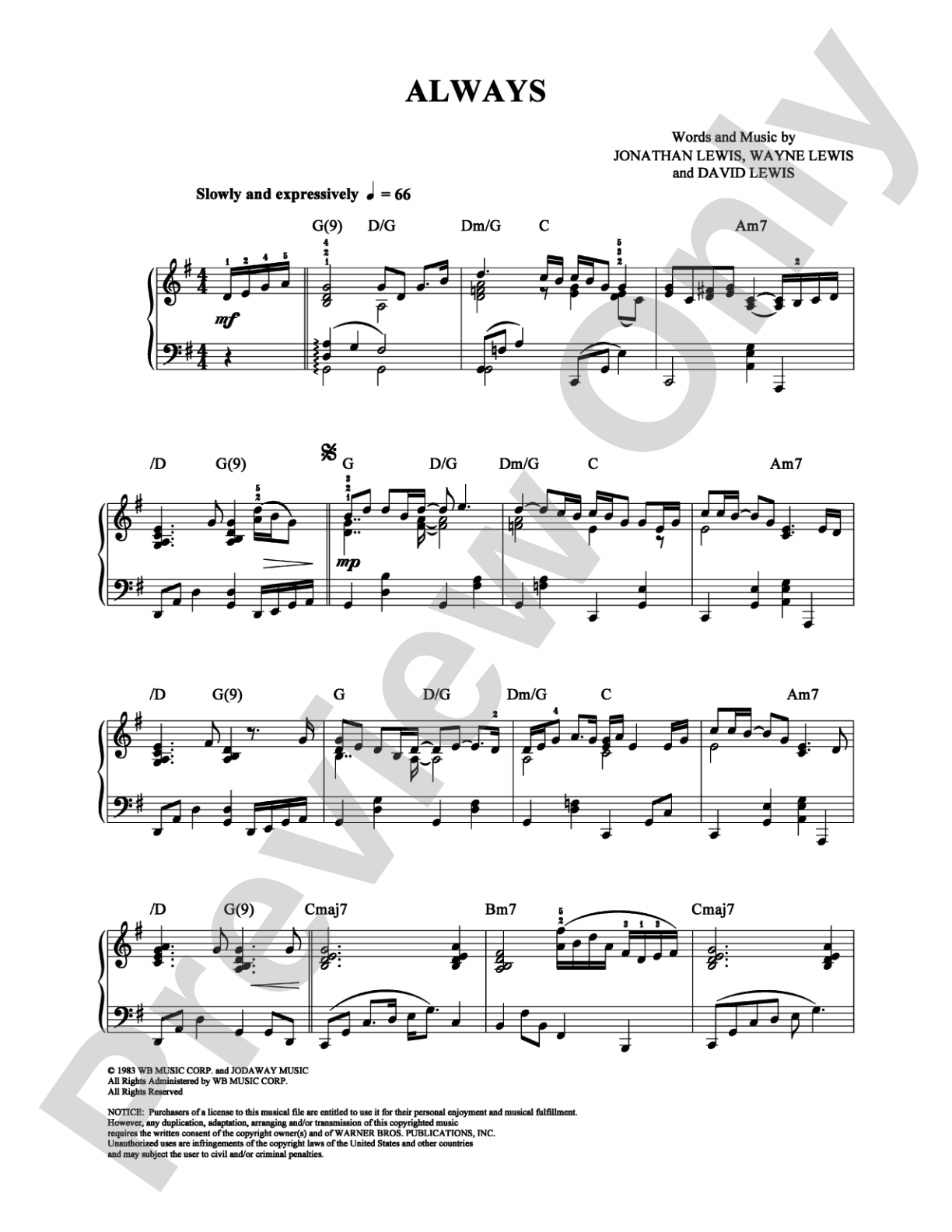 Always: Piano Digital Sheet Music