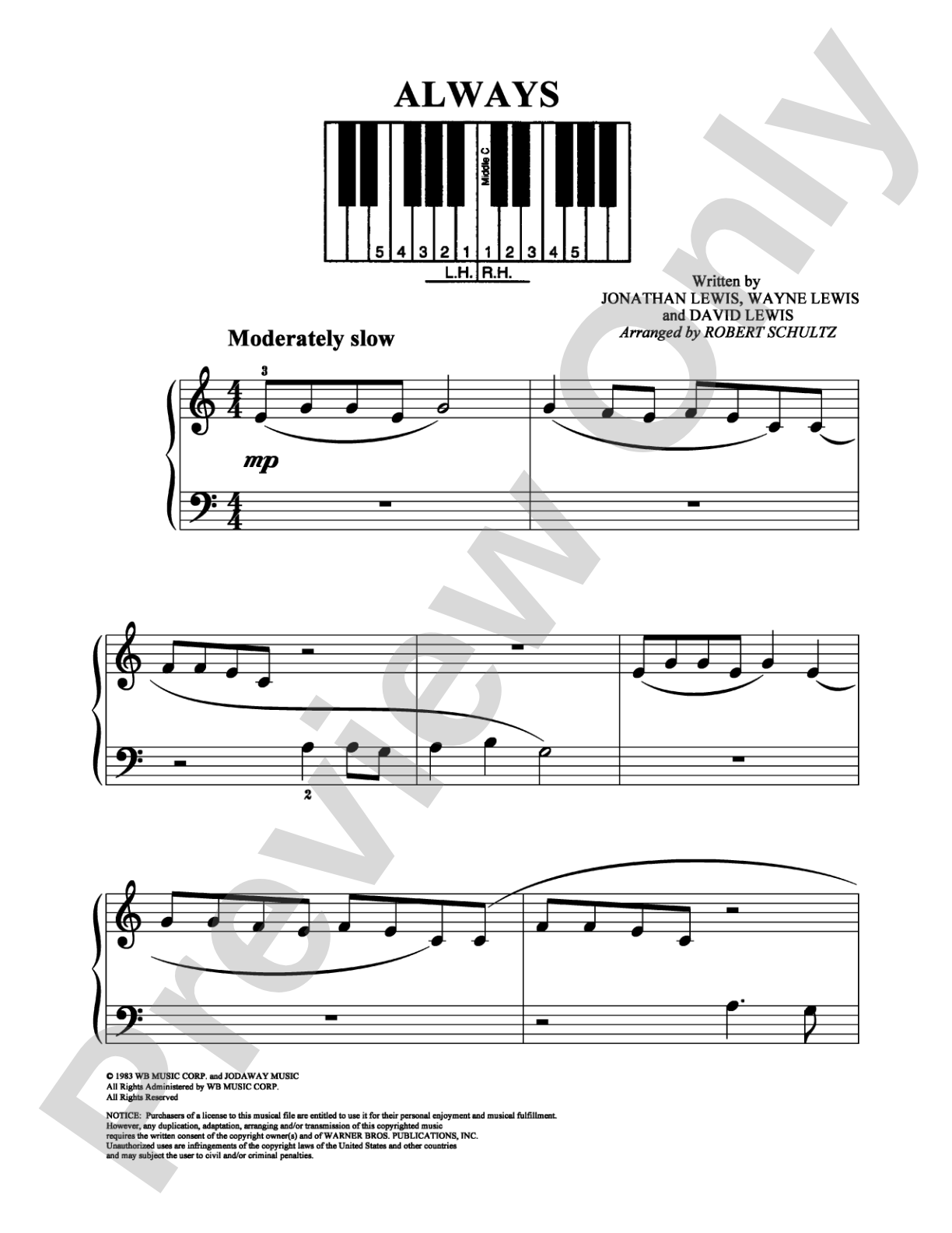 Always: Easy Piano Digital Sheet Music