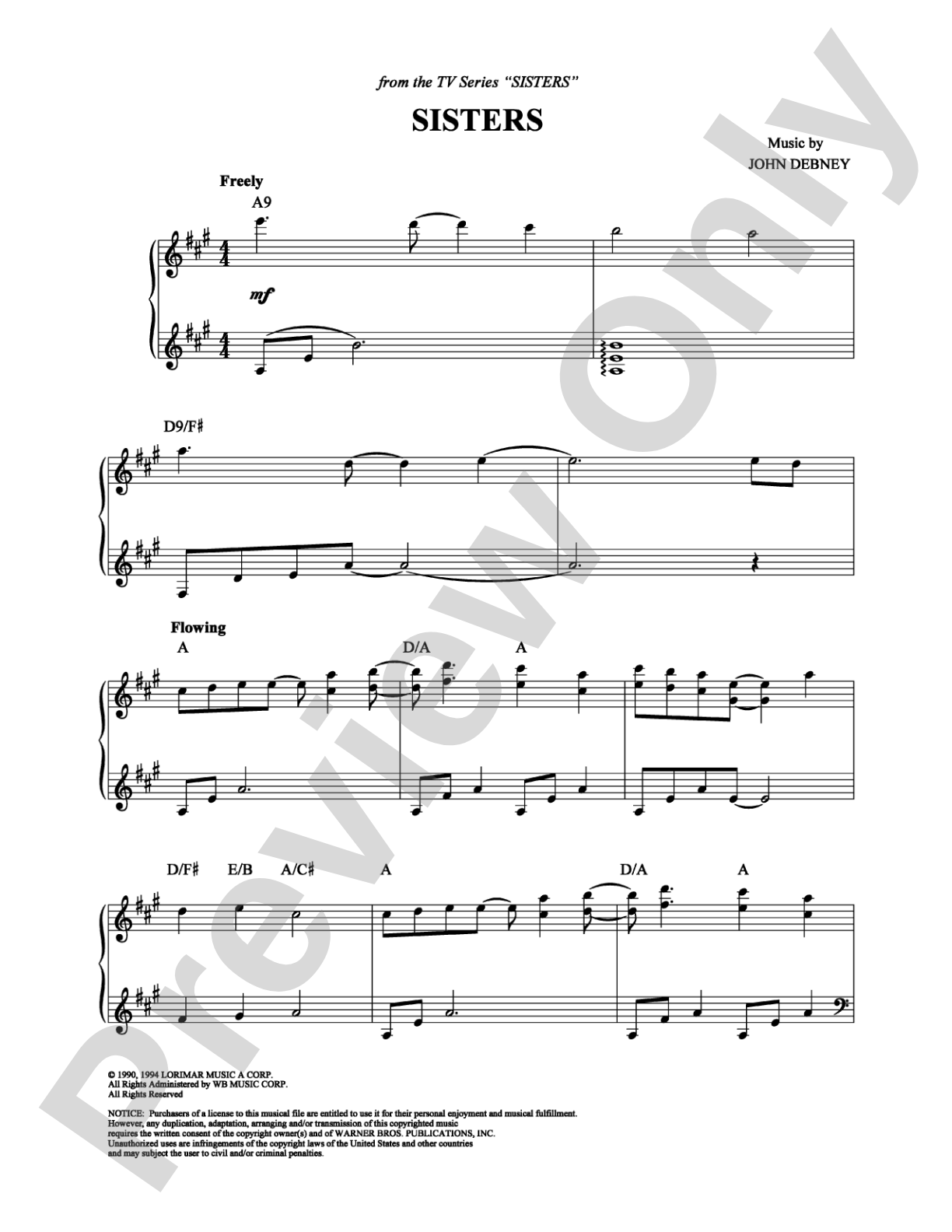 Sisters: Piano Digital Sheet Music