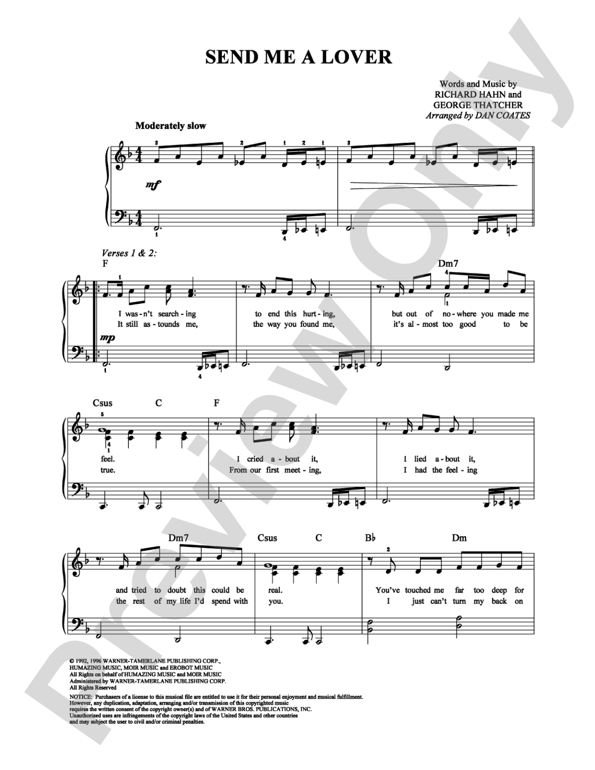 Send Me a Lover: Easy Piano Digital Sheet Music