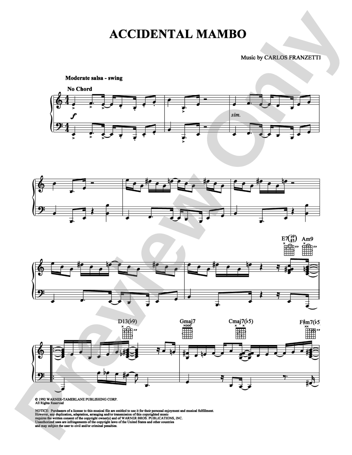 Accidental Mambo: Piano Digital Sheet Music