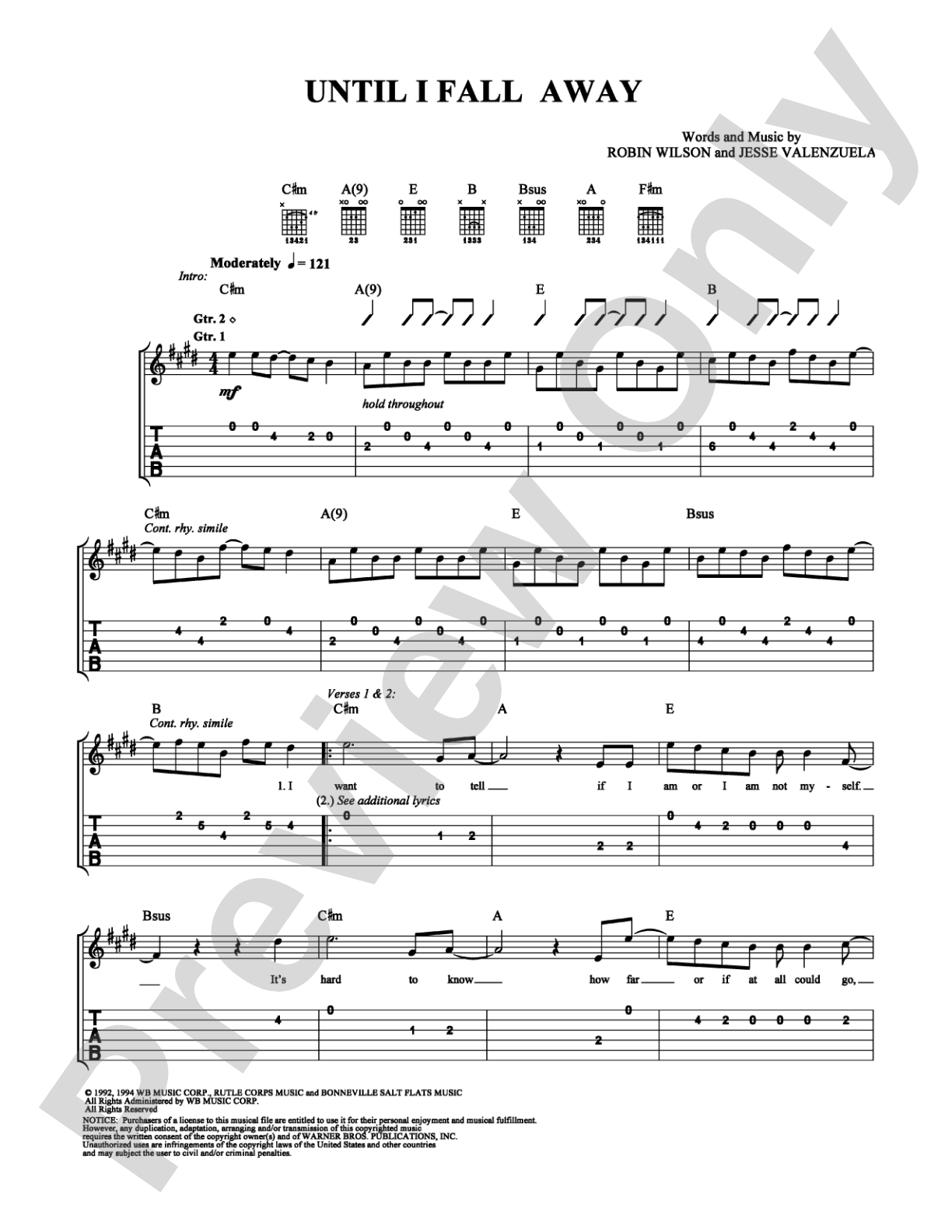 Until I Fall Away: Easy Guitar Digital Sheet Music