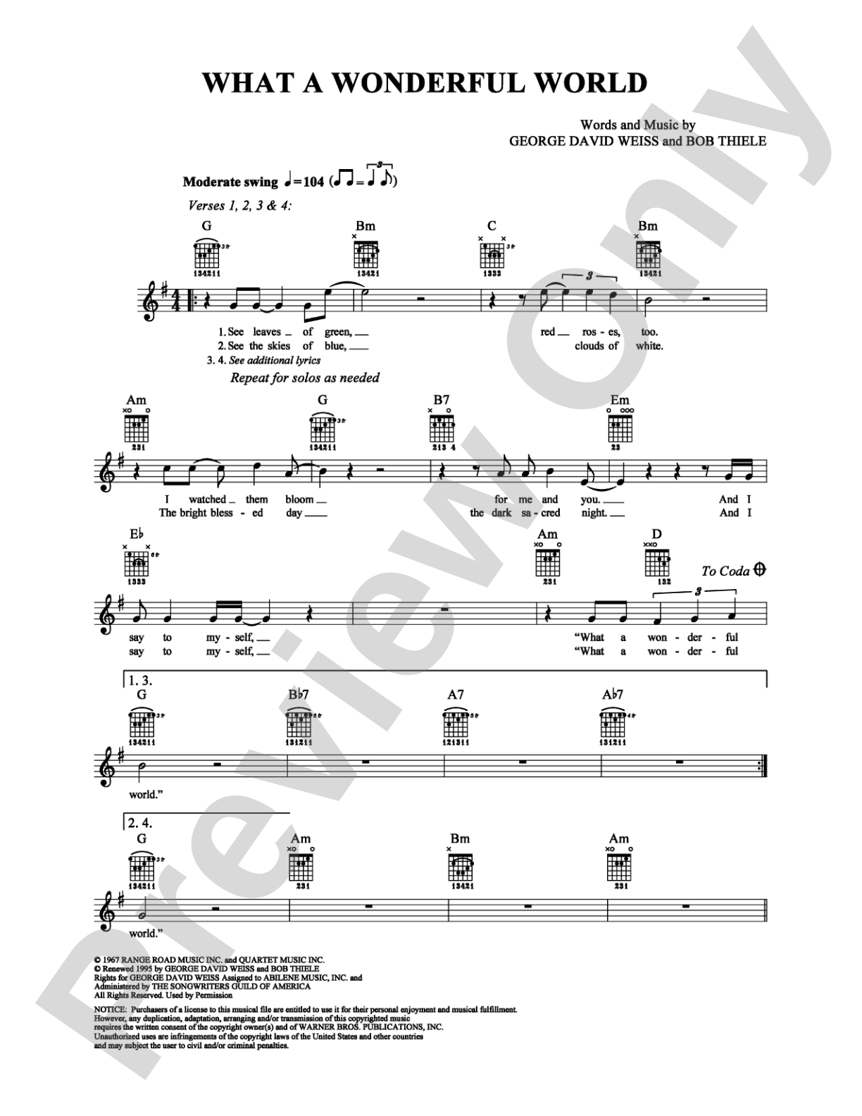 What a Wonderful World: Easy Guitar Digital Sheet Music