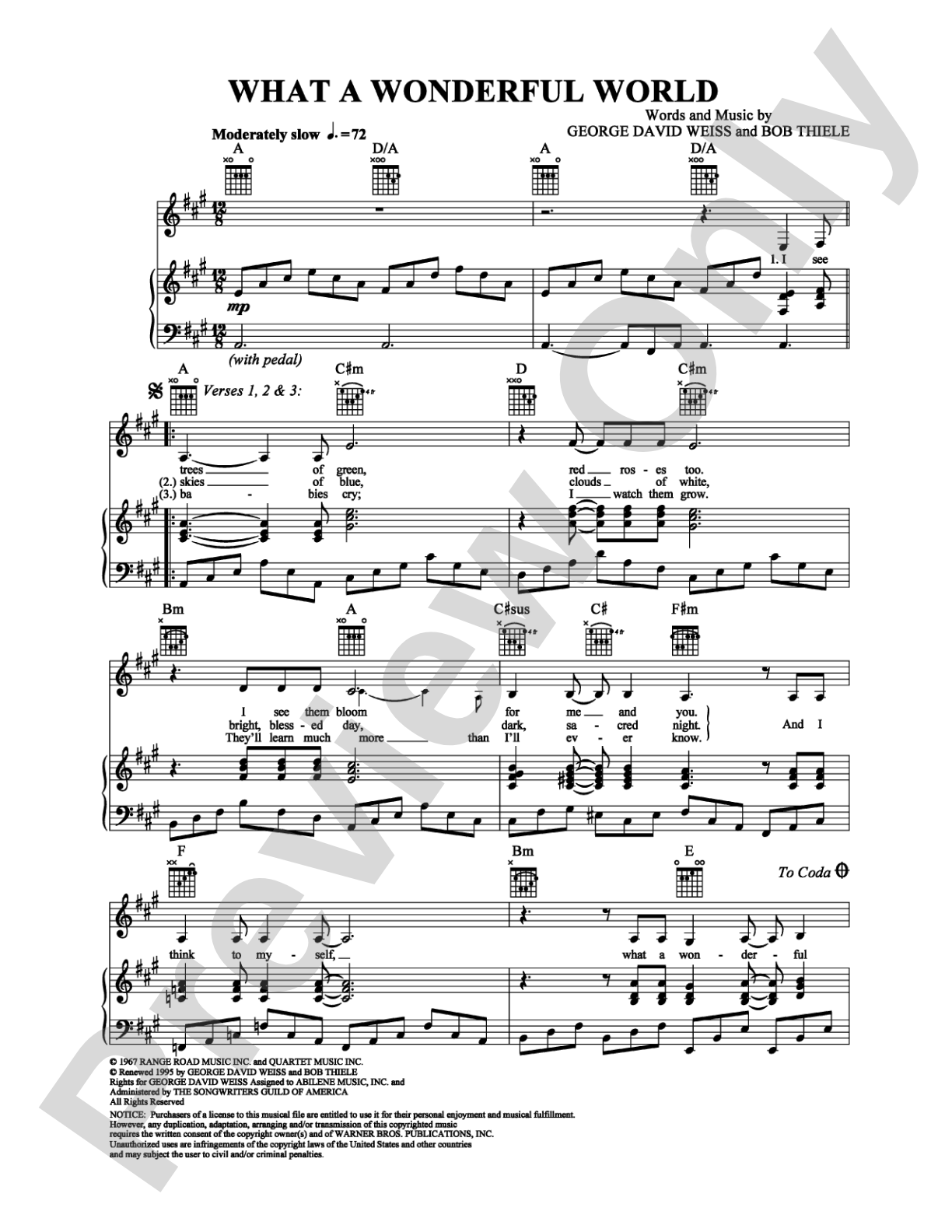 What a Wonderful World: Piano/Vocal/Chords Digital Sheet Music
