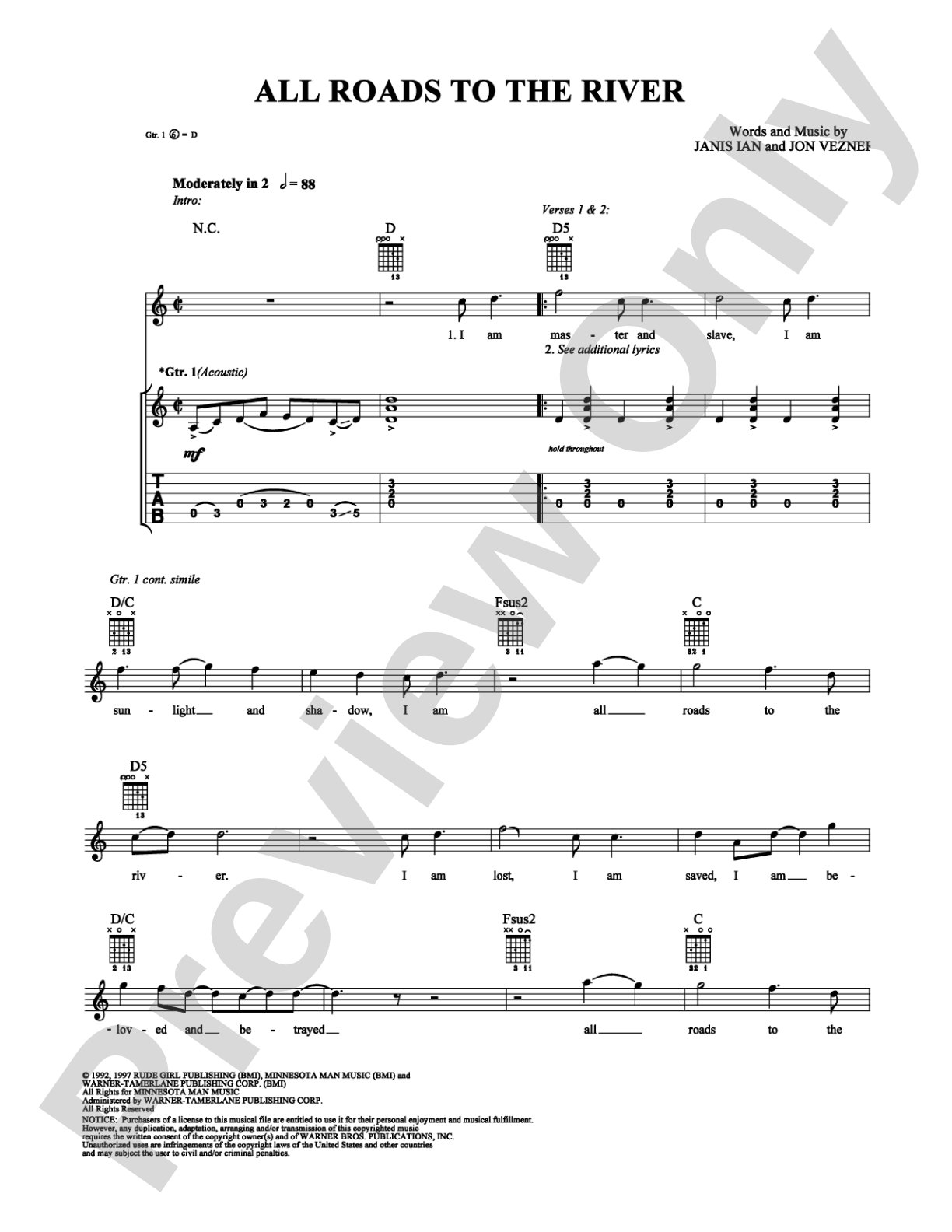 All Roads to the River: Guitar TAB Digital Sheet Music