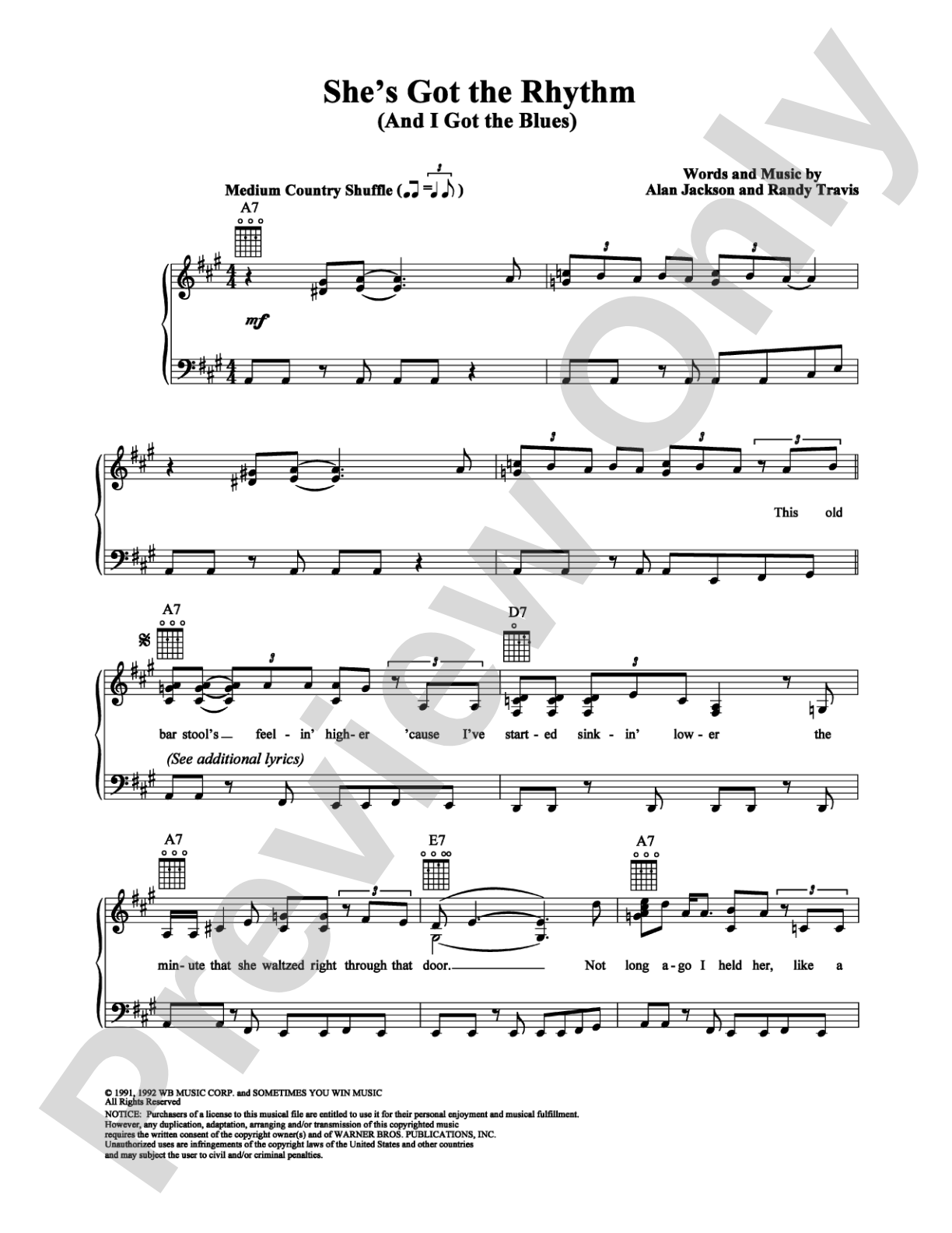 She's Got the Rhythm (And I Got the Blues): Piano/Vocal/Chords Digital Sheet Music