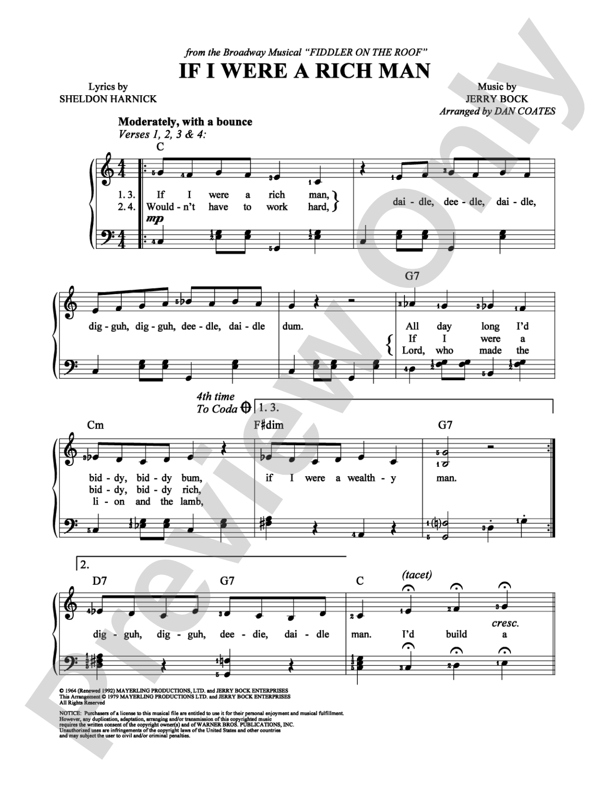 If I Were A Rich Man: Easy Piano Digital Sheet Music