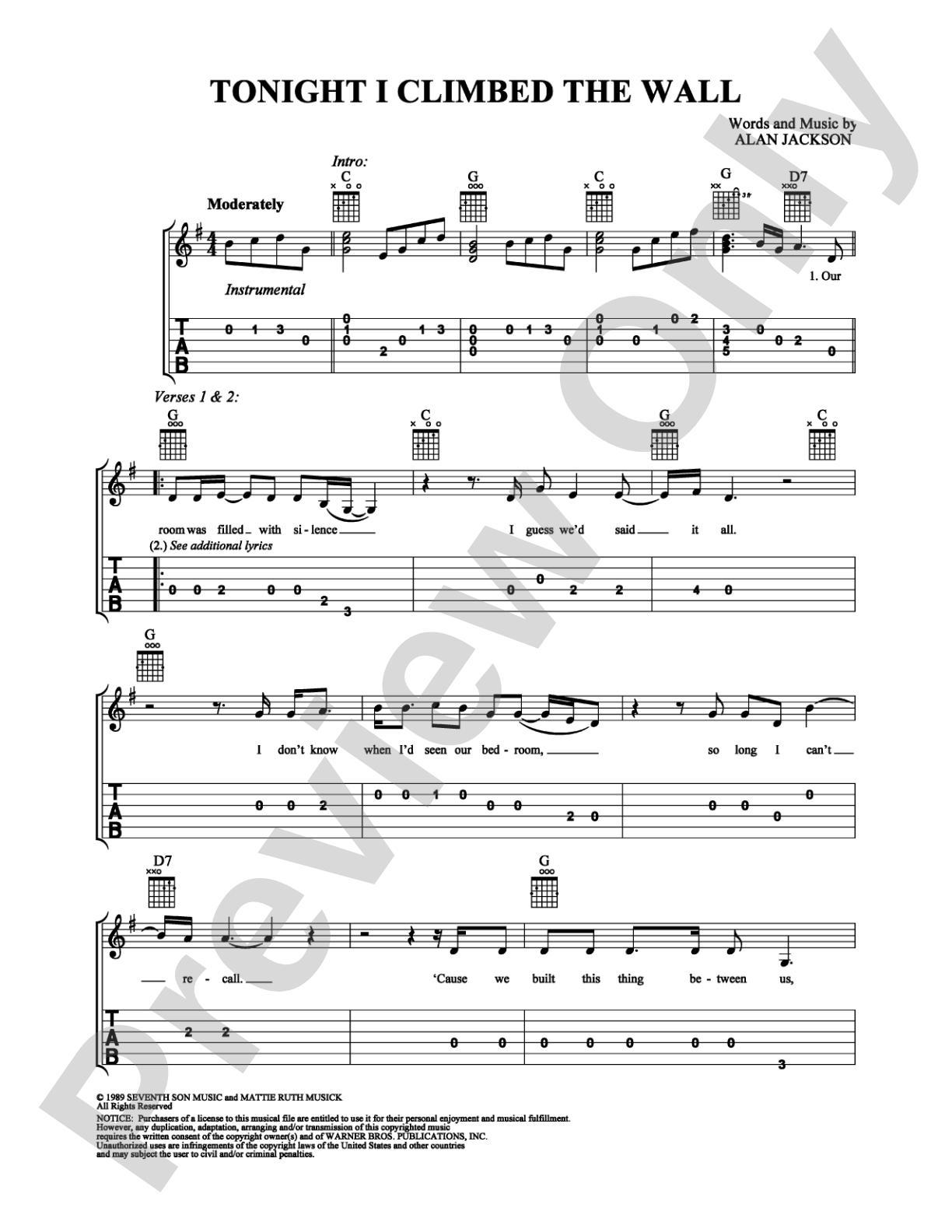 Tonight I Climbed the Wall: Easy Guitar Digital Sheet Music