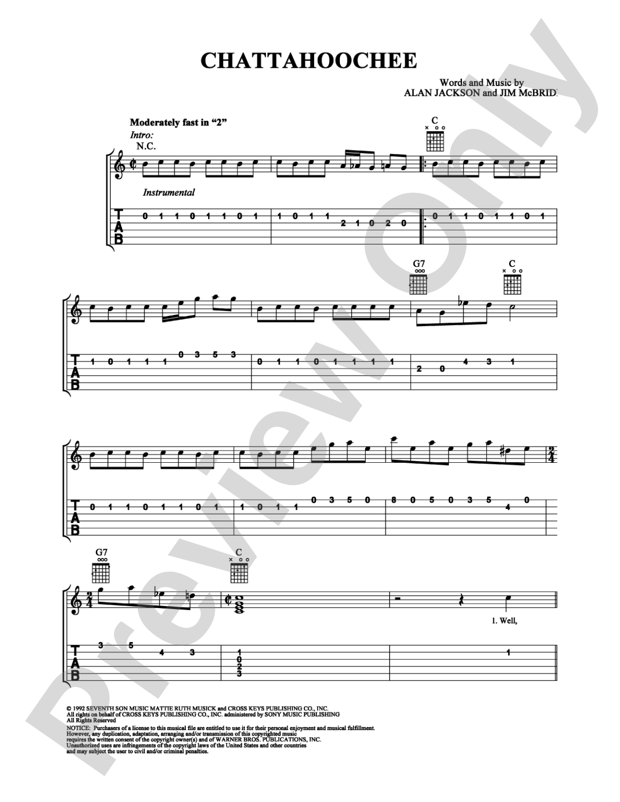 Chattahoochee: Easy Guitar Digital Sheet Music