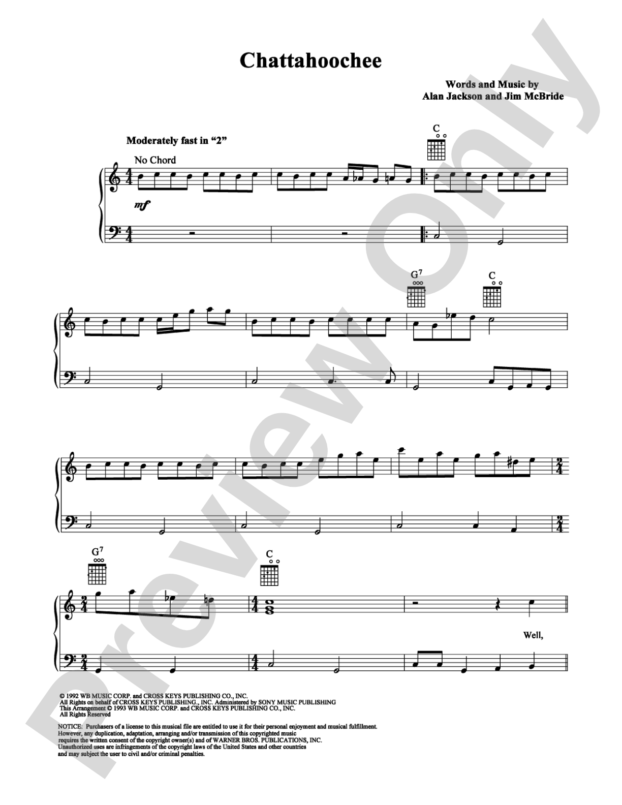 Chattahoochee: Piano/Vocal/Chords Digital Sheet Music