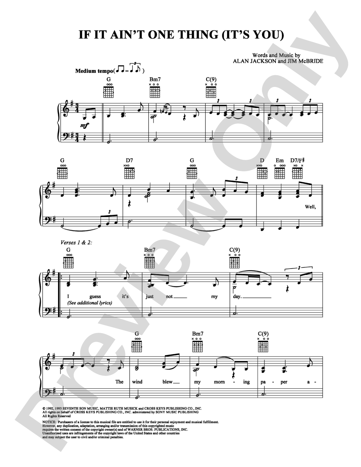 If It Ain't One Thing (It's You): Piano/Vocal/Chords Digital Sheet Music