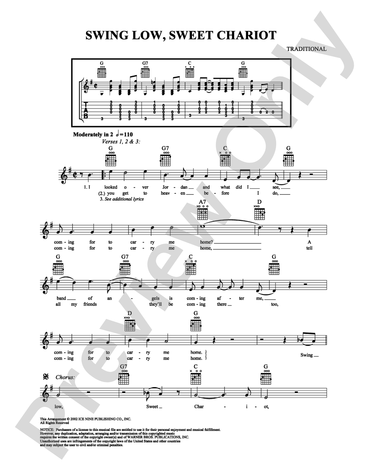Swing Low, Sweet Chariot: Easy Guitar Digital Sheet Music