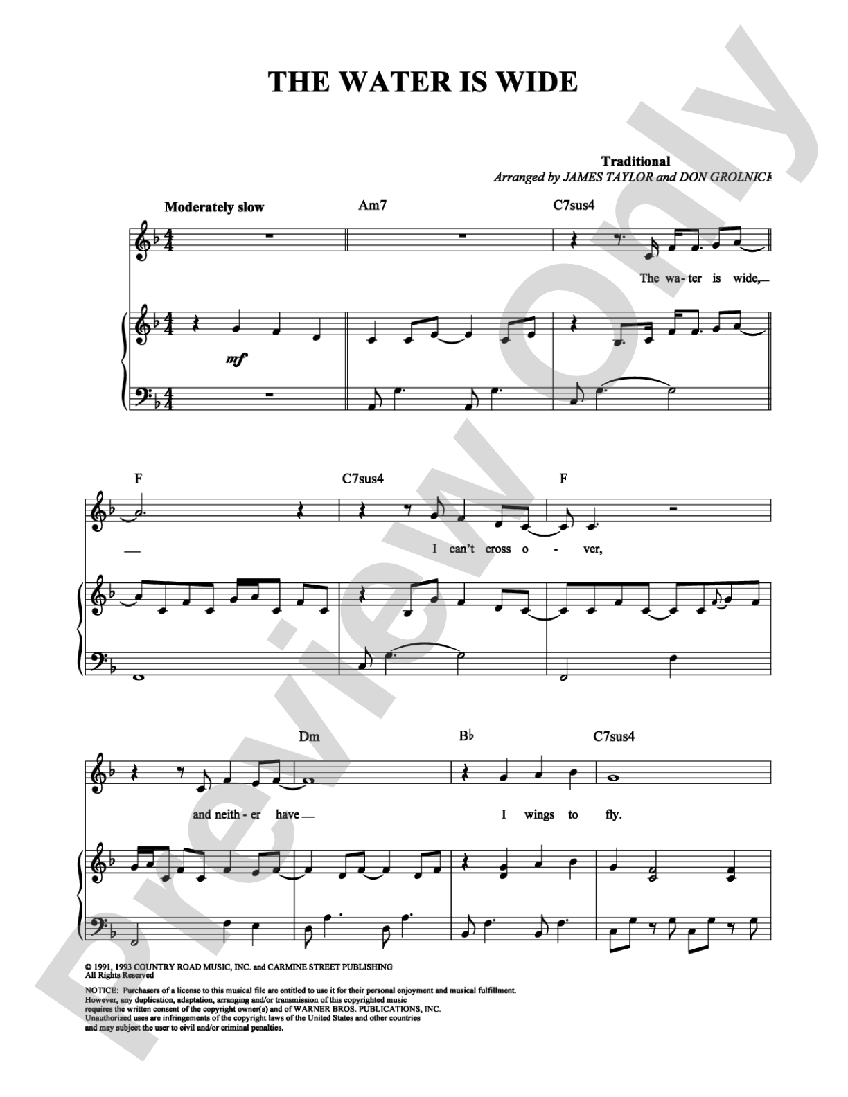 The Water is Wide: Piano/Vocal/Chords Digital Sheet Music