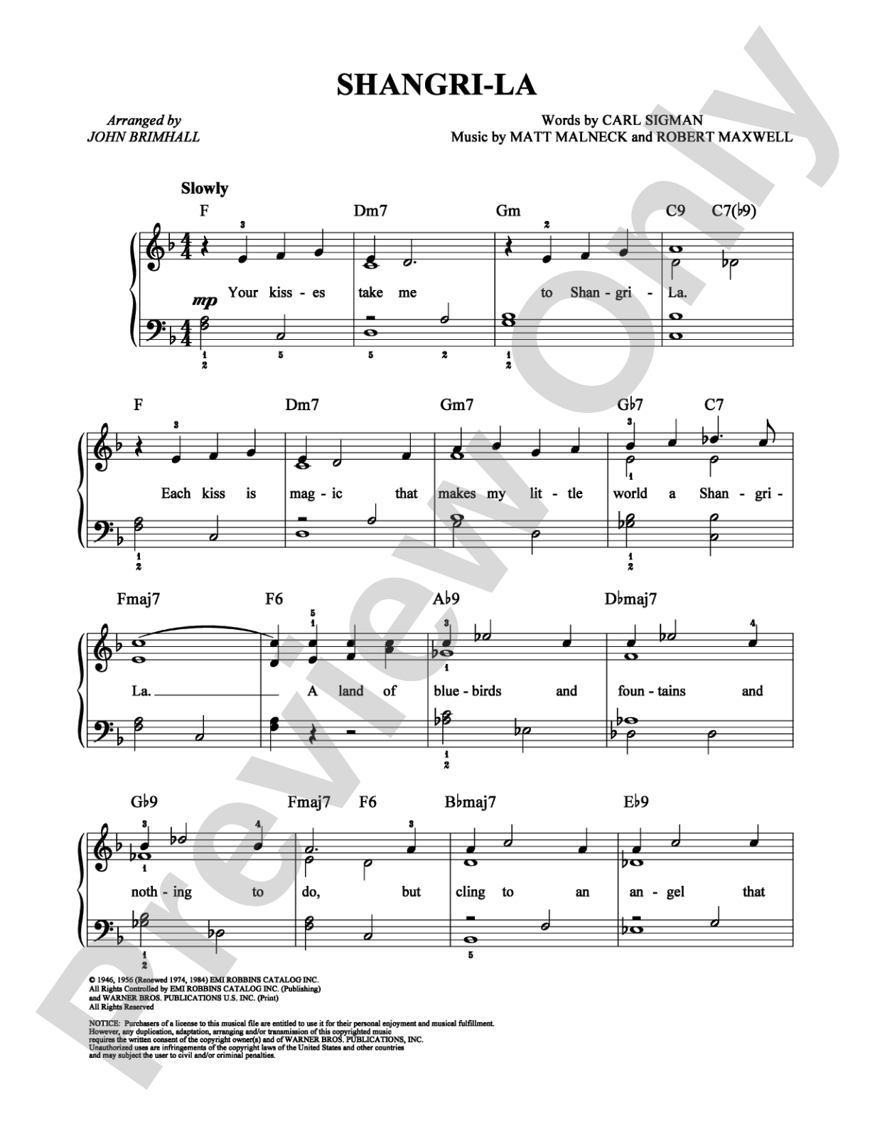 Shangri-La: Easy Piano Digital Sheet Music