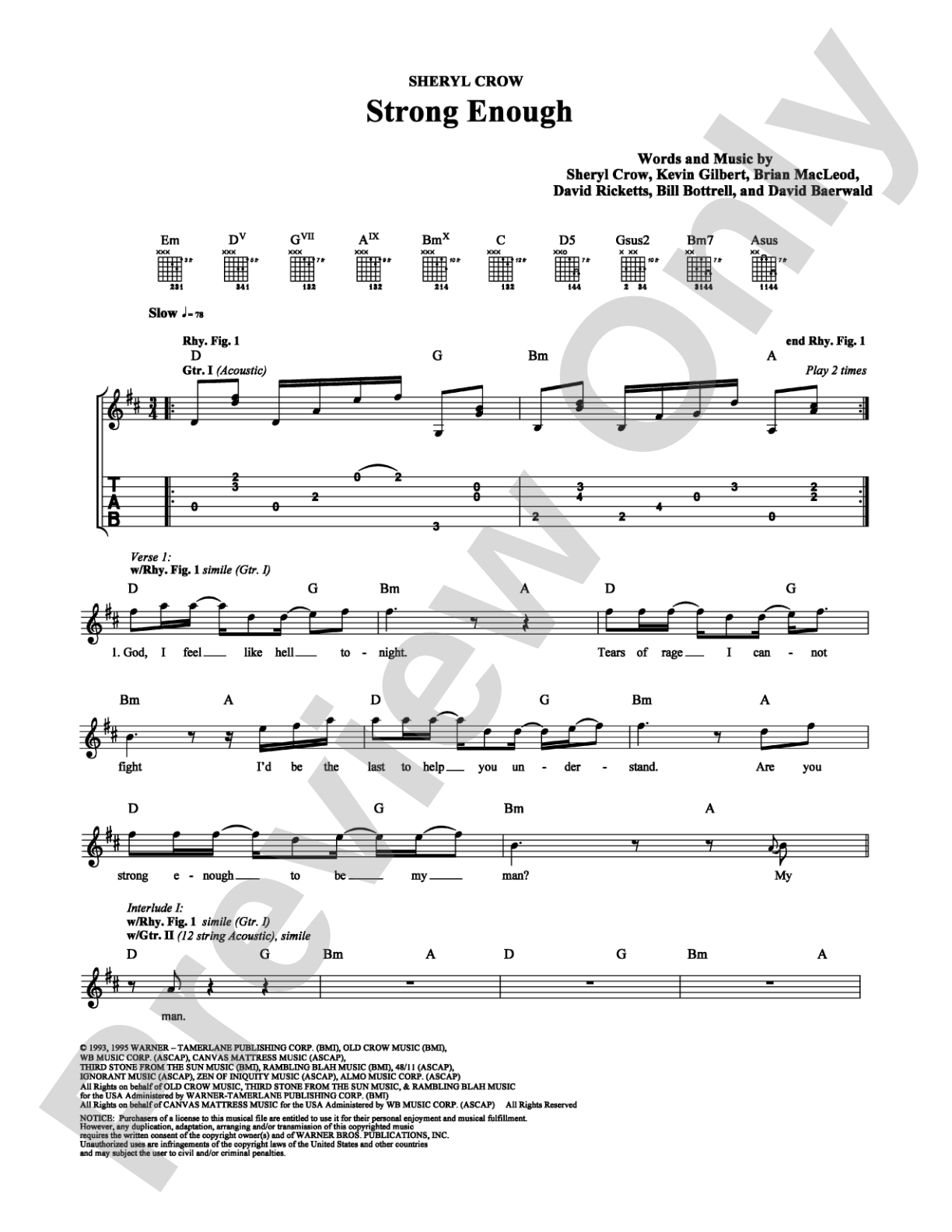 Strong Enough: Guitar TAB Digital Sheet Music